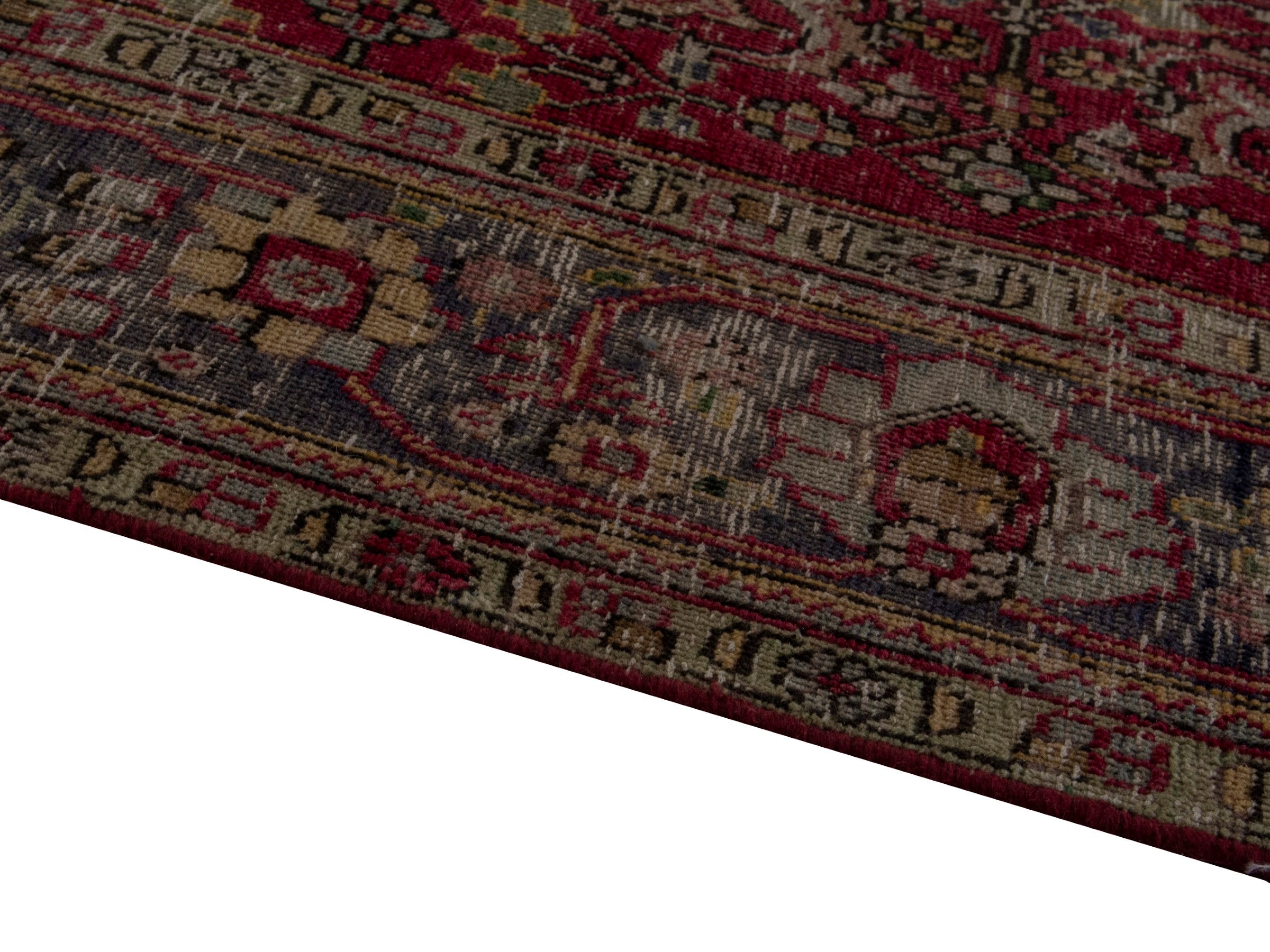 Persian Tabriz area rug in burgundy and navy, view 8 of 20