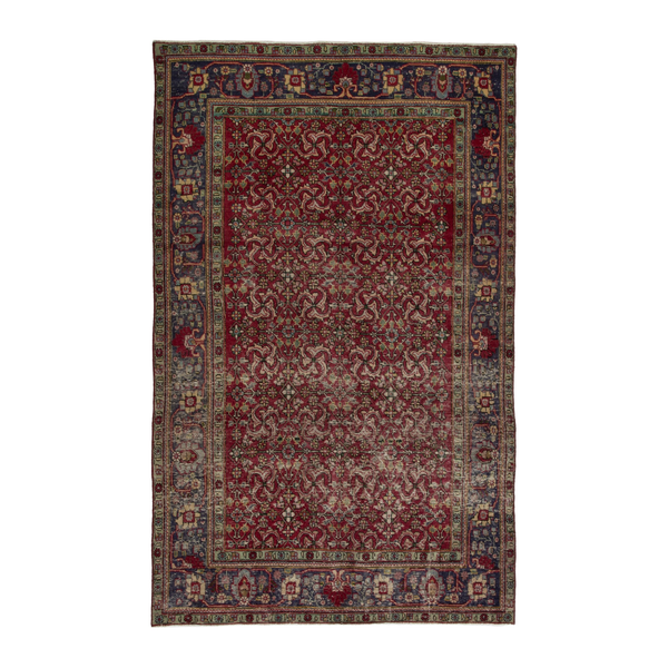 Persian Tabriz area rug in burgundy and navy, 6'7" x 10'2"