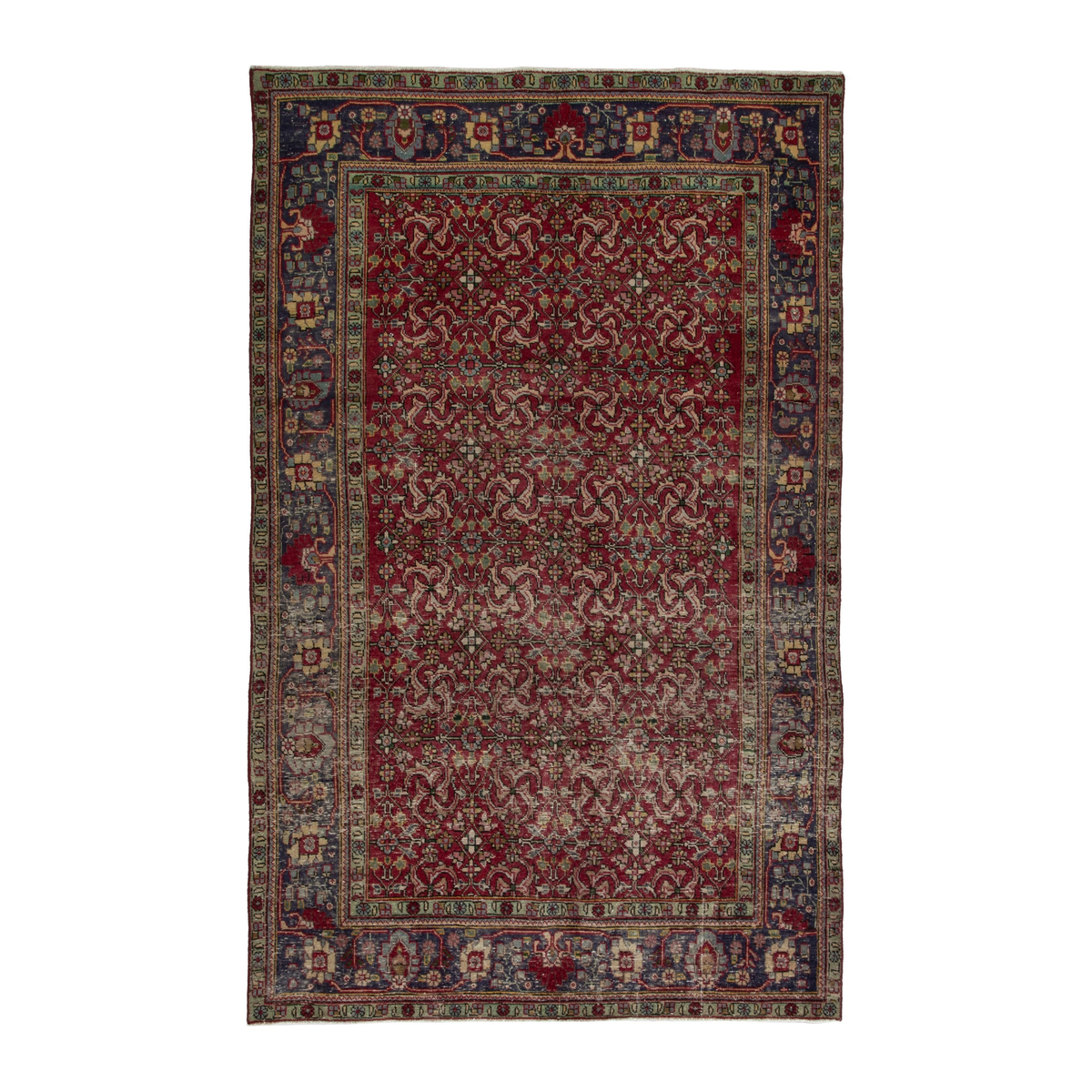 Persian Tabriz area rug in burgundy and navy, 6'7" x 10'2"