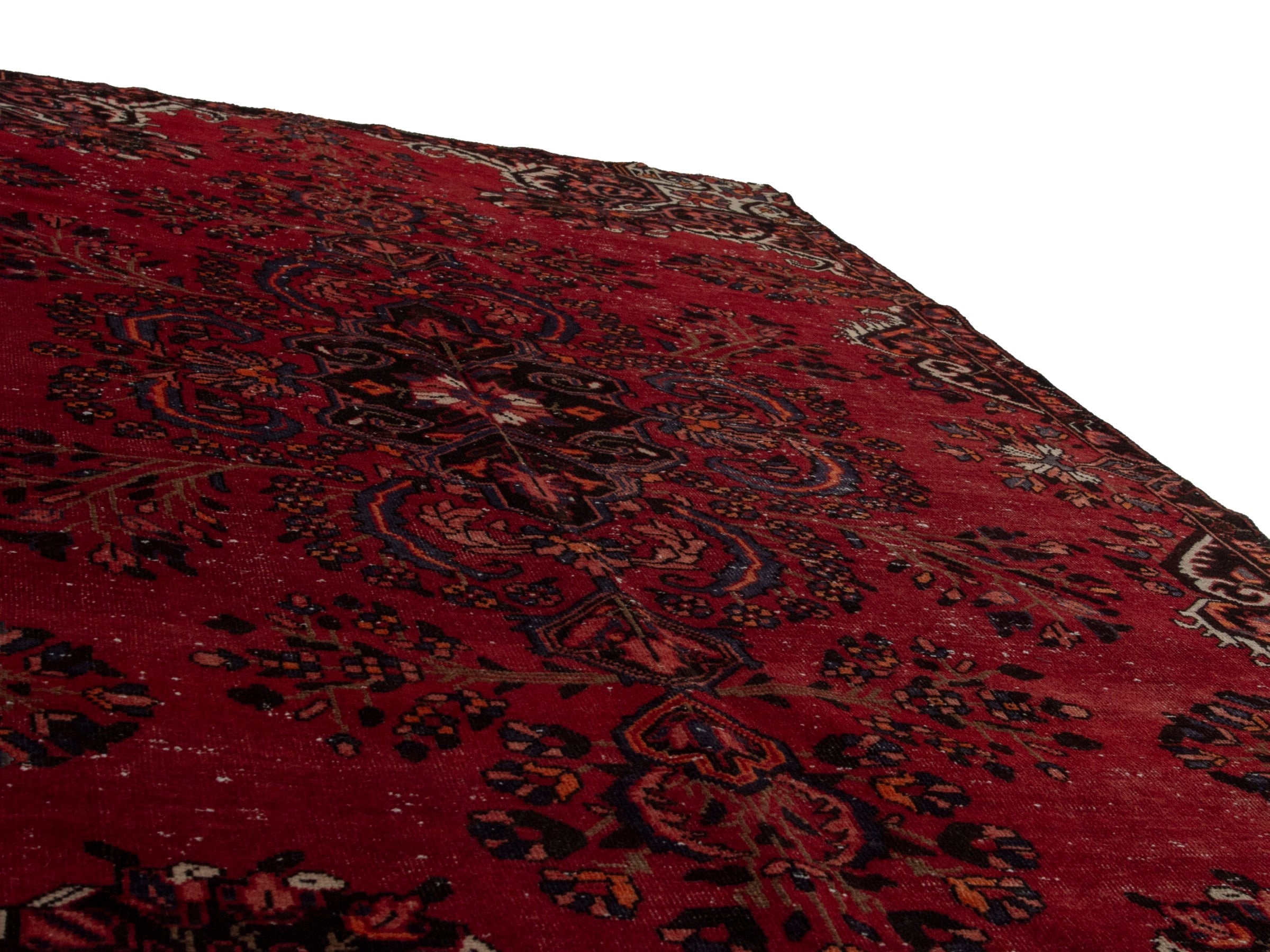 Persian Ferdos area rug in deep red and cream, view 10 of 20