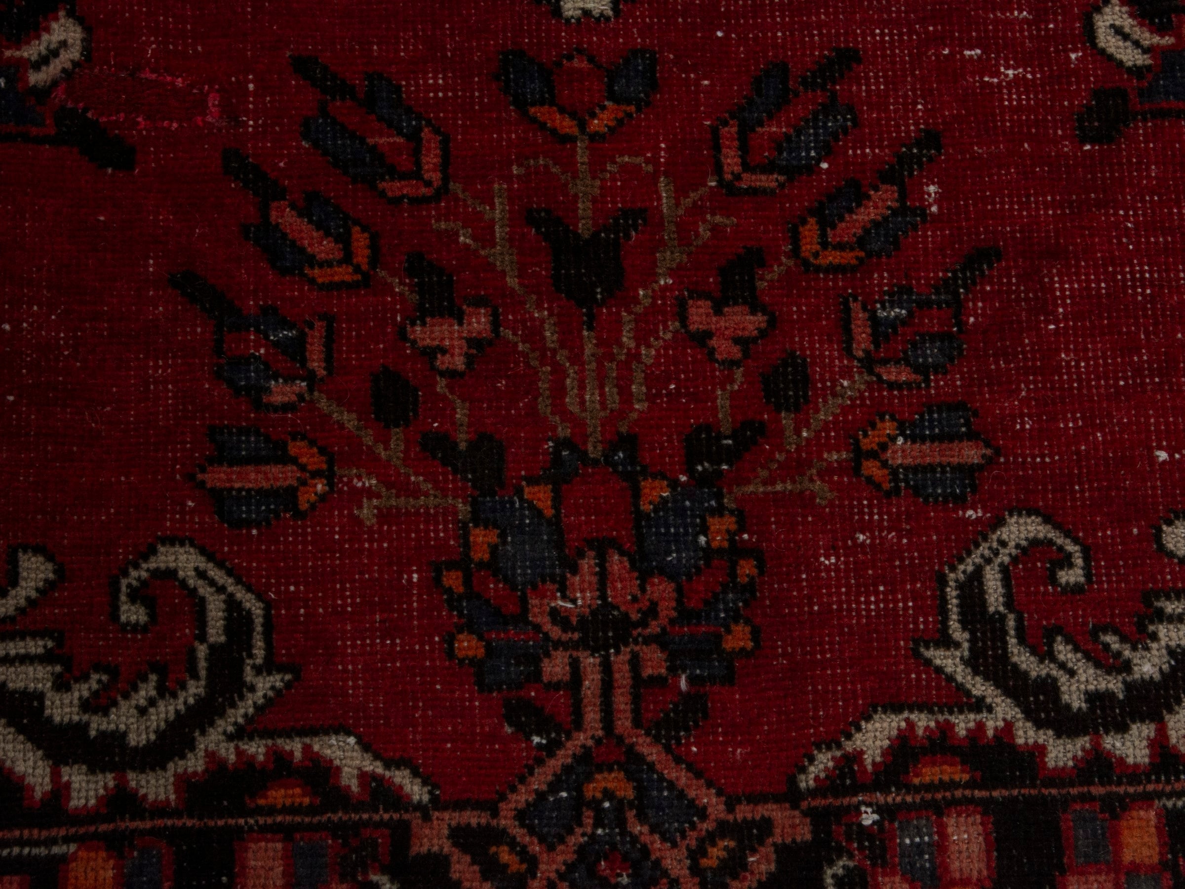 Persian Ferdos area rug in deep red and cream, view 11 of 20