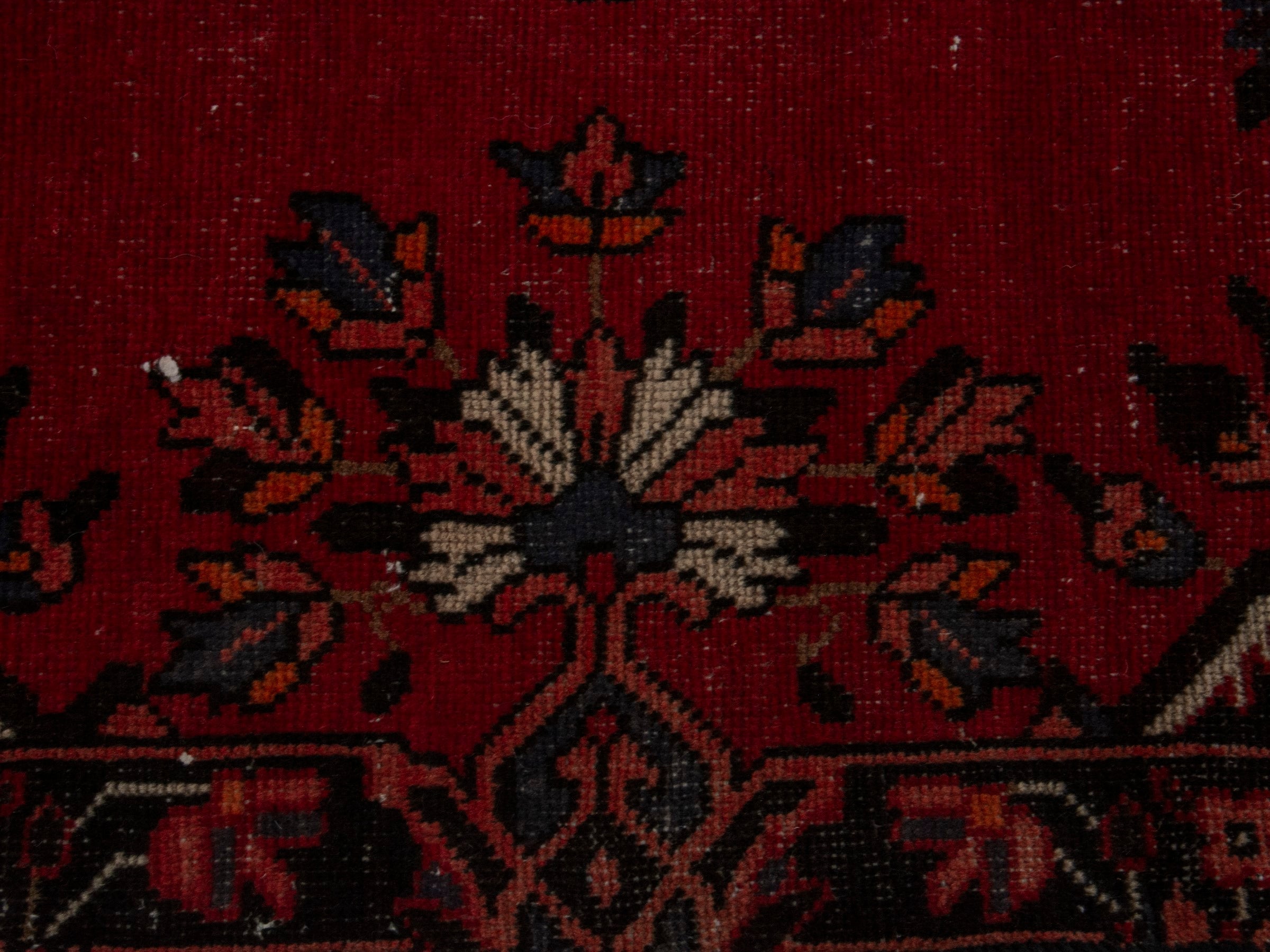 Persian Ferdos area rug in deep red and cream, view 13 of 20
