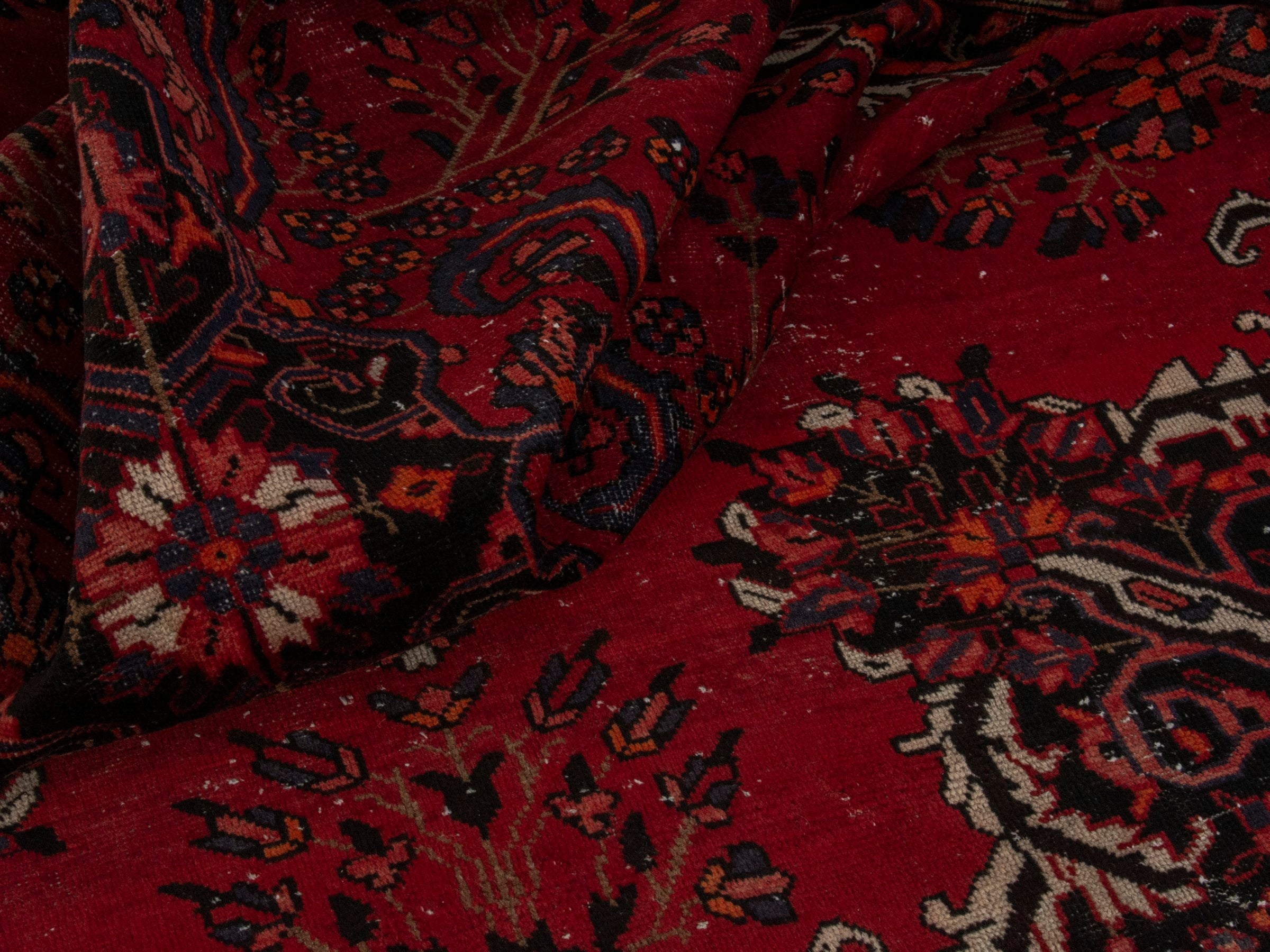Persian Ferdos area rug in deep red and cream, view 16 of 20