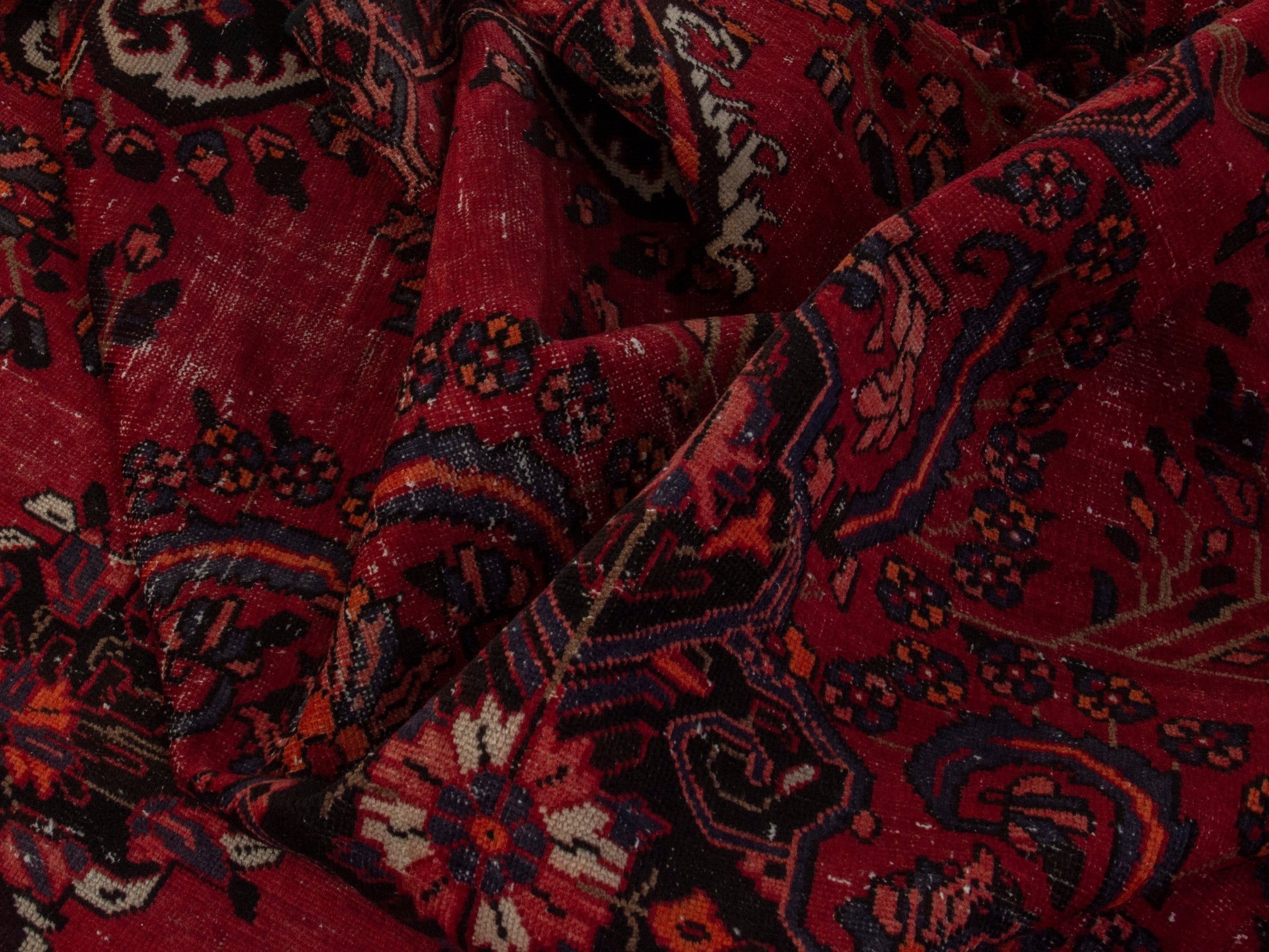 Persian Ferdos area rug in deep red and cream, view 17 of 20