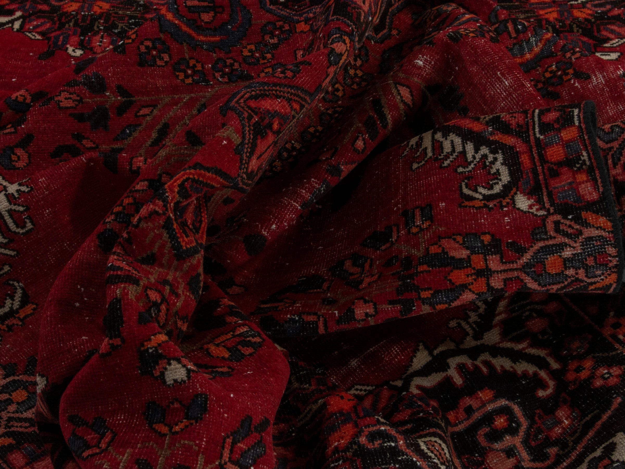 Persian Ferdos area rug in deep red and cream, view 18 of 20