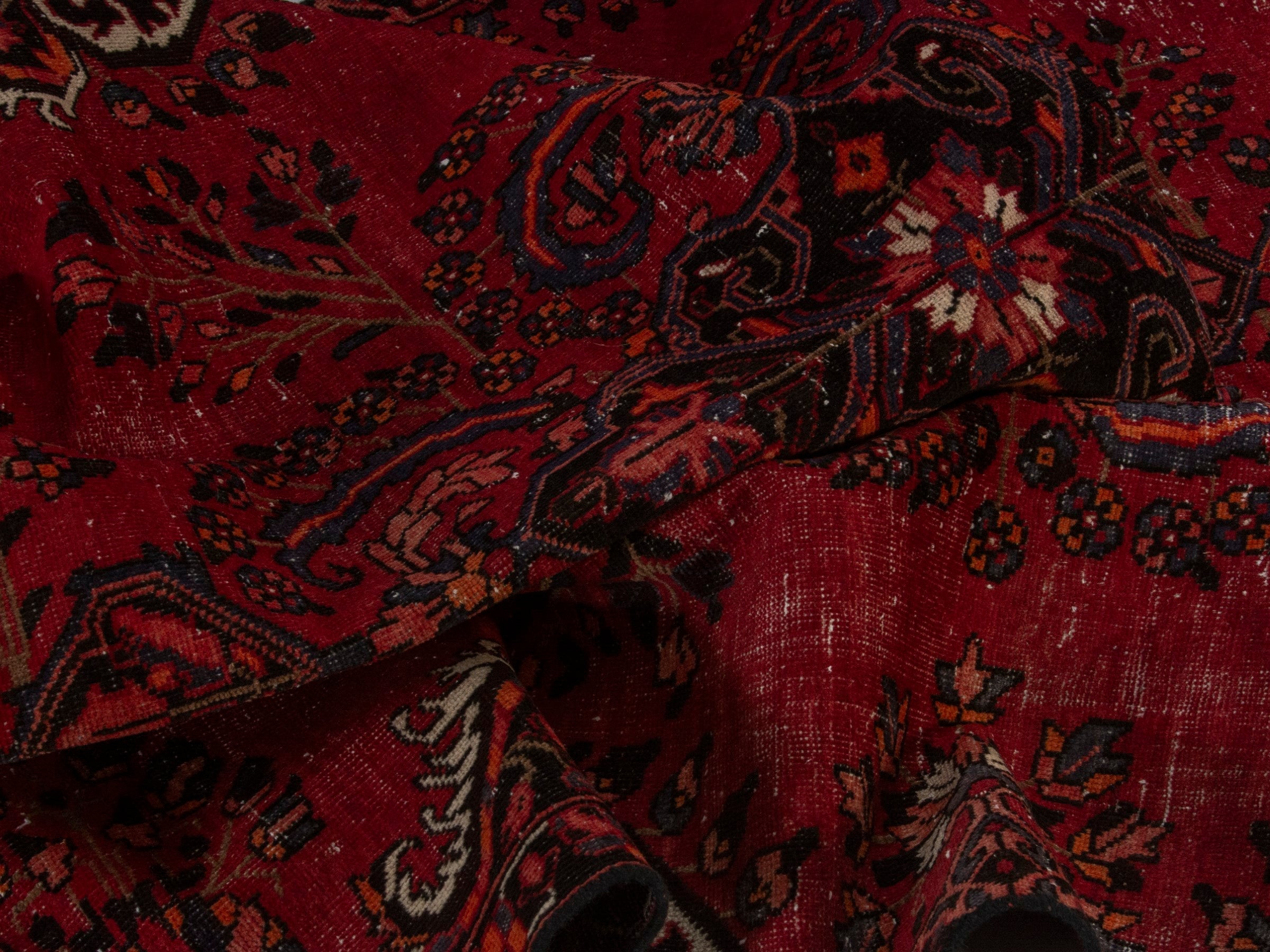 Persian Ferdos area rug in deep red and cream, view 19 of 20