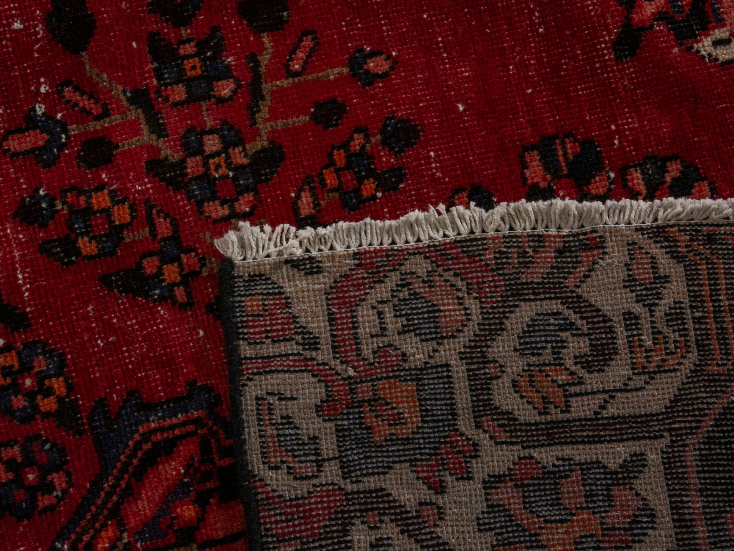 Persian Ferdos area rug in deep red and cream, view 20 of 20