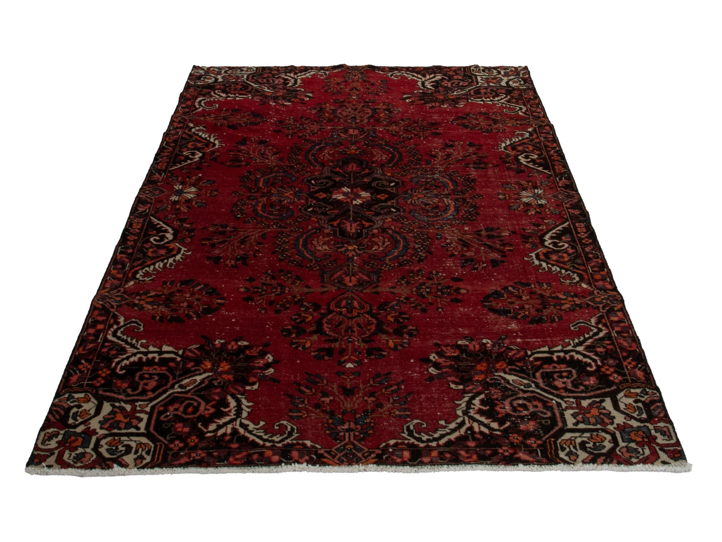 Persian Ferdos area rug in deep red and cream, view 2 of 20