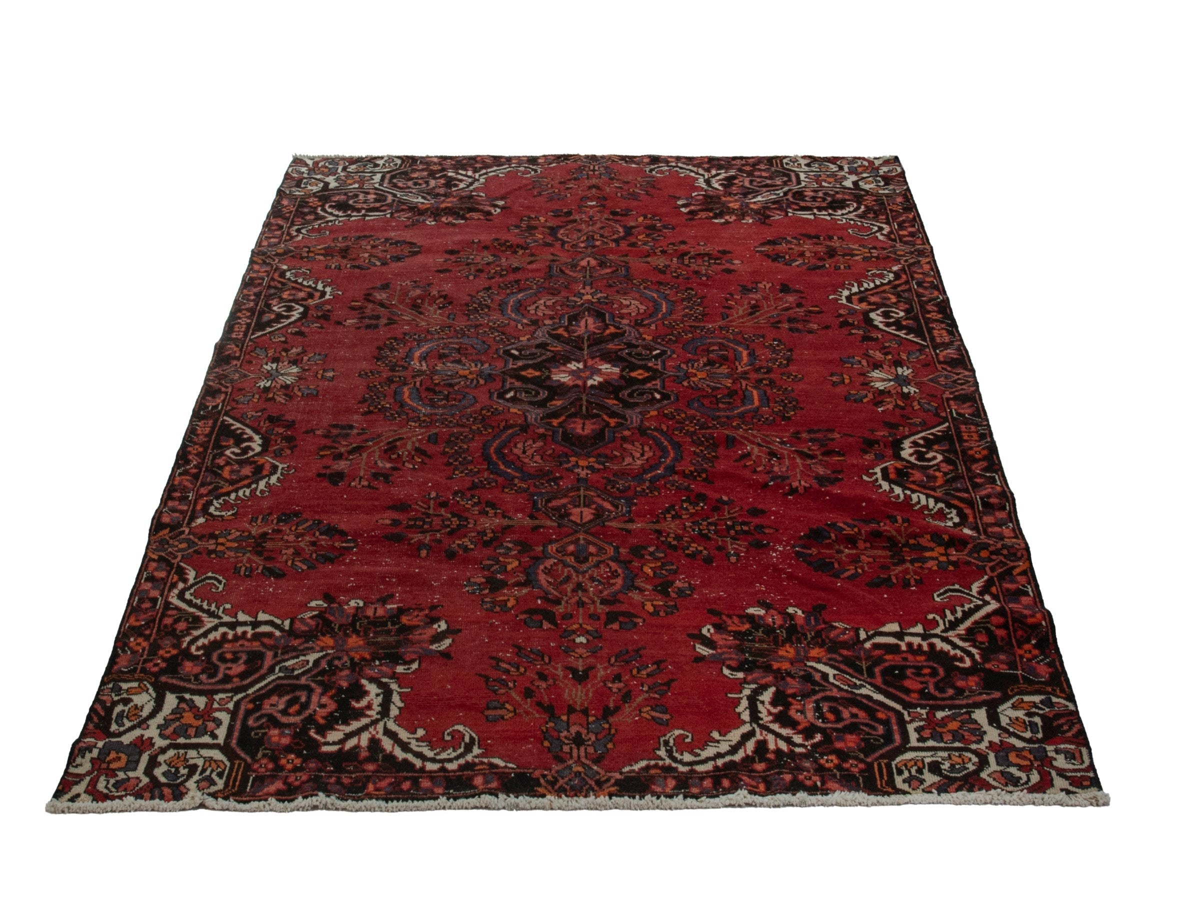 Persian Ferdos area rug in deep red and cream, view 3 of 20