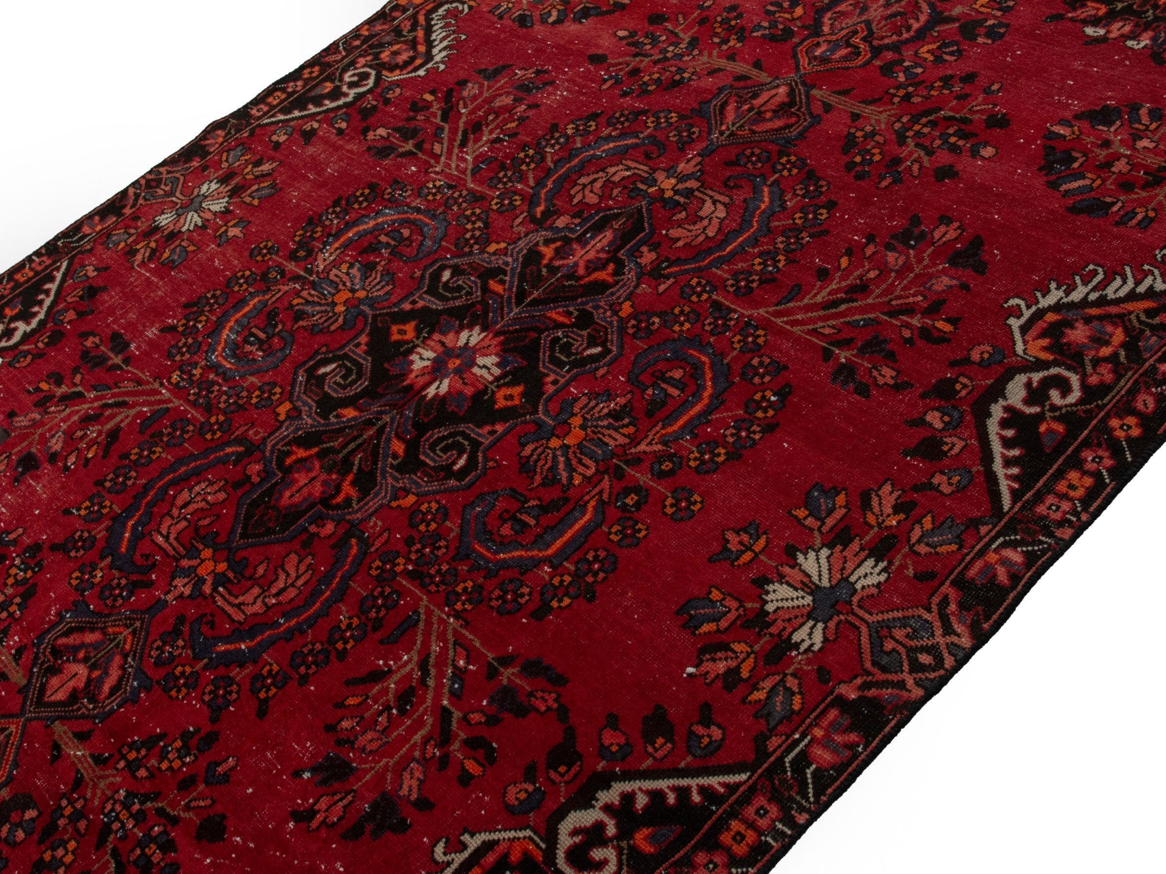 Persian Ferdos area rug in deep red and cream, view 4 of 20