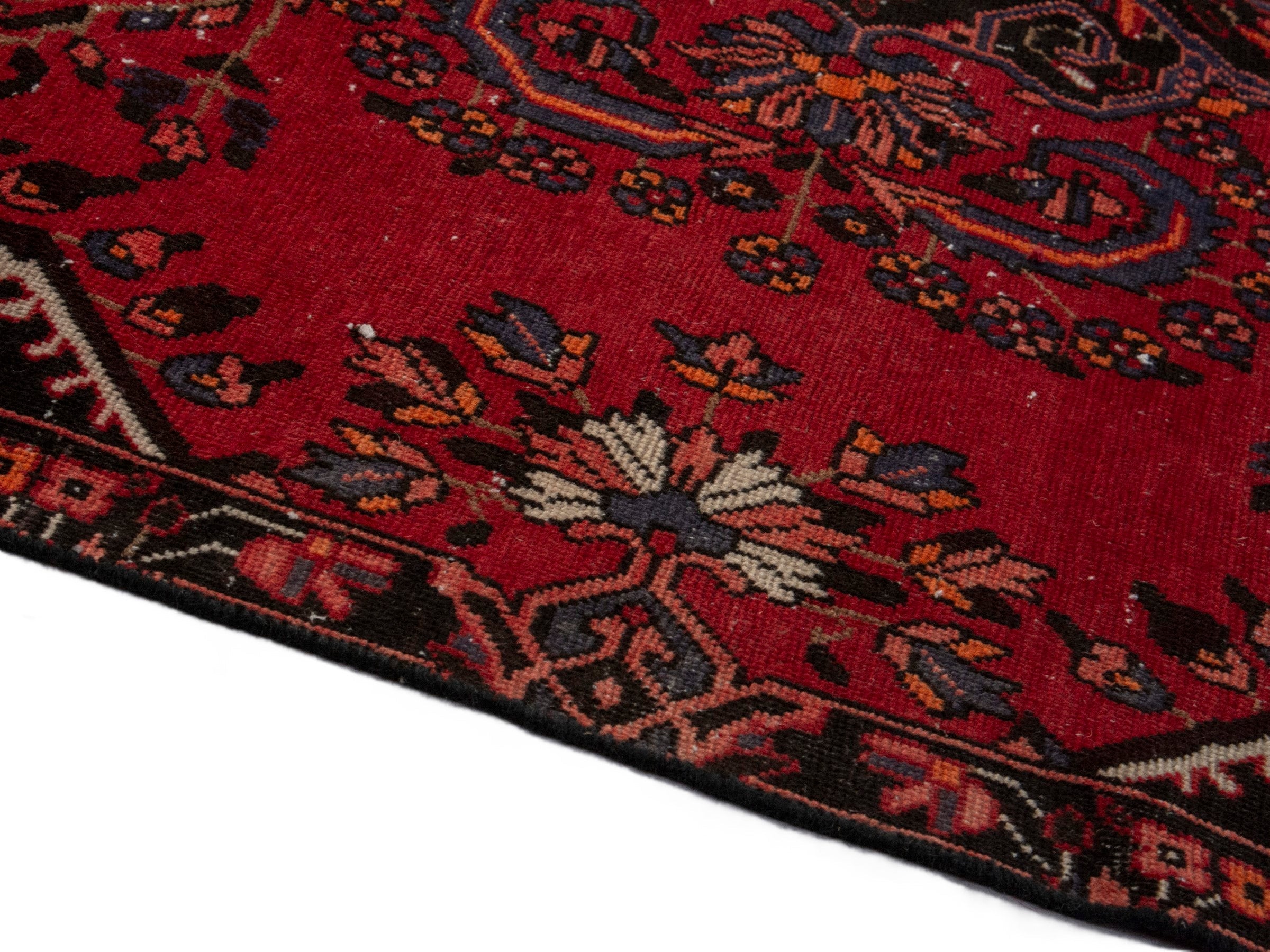 Persian Ferdos area rug in deep red and cream, view 8 of 20