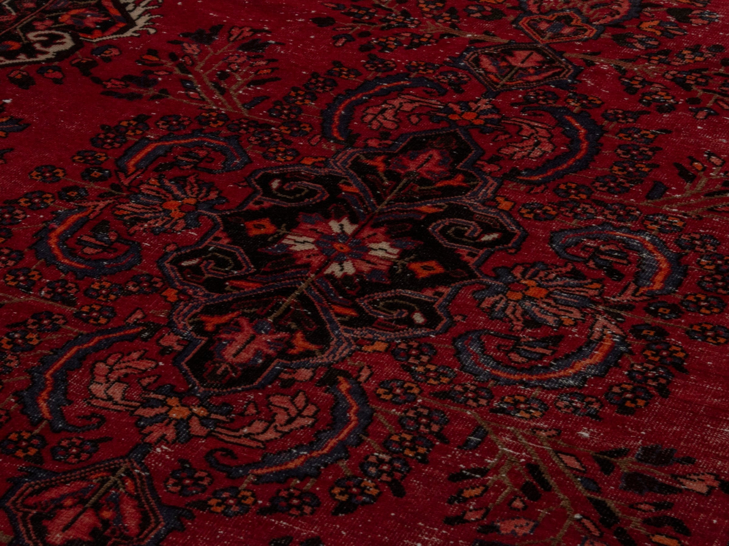 Persian Ferdos area rug in deep red and cream, view 9 of 20