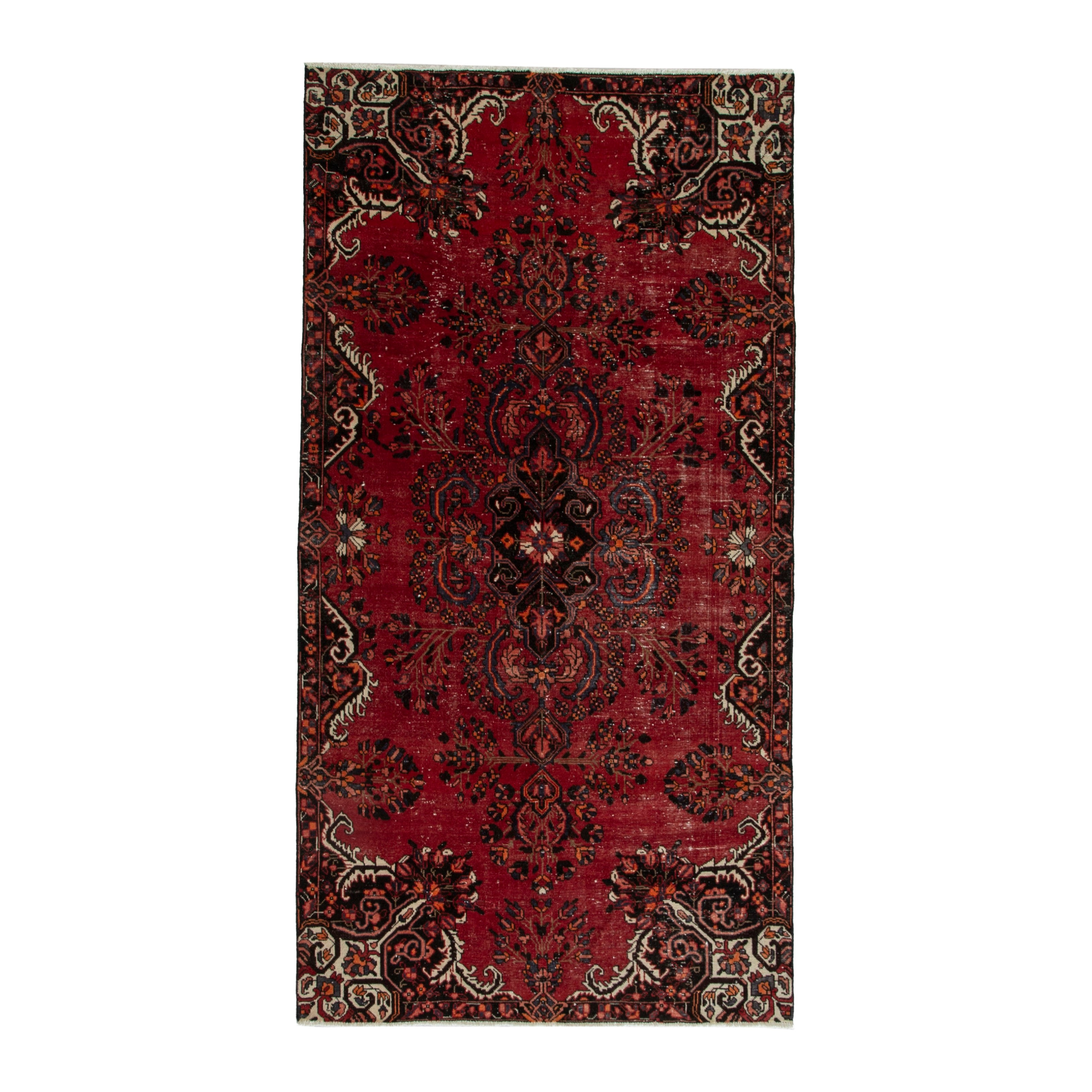 Persian Ferdos area rug in deep red and cream, 5'6" x 9'8"