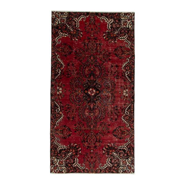 Persian Ferdos area rug in deep red and cream, 5'6" x 9'8"