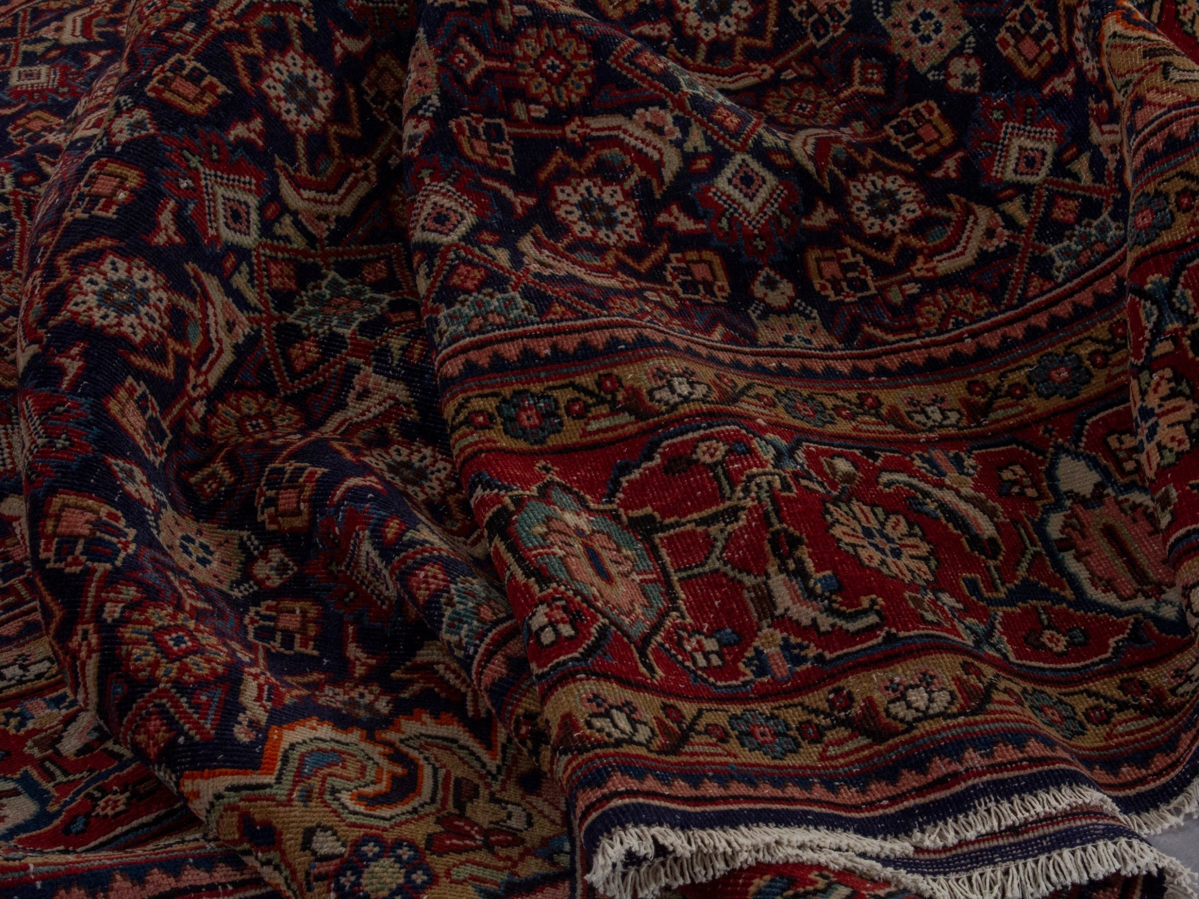 Persian Mahal oversized rug in navy and deep red, view 17 of 20