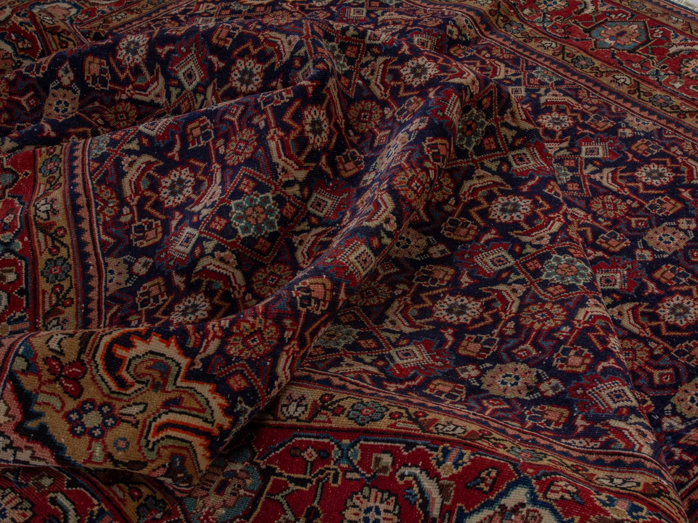 Persian Mahal oversized rug in navy and deep red, view 18 of 20