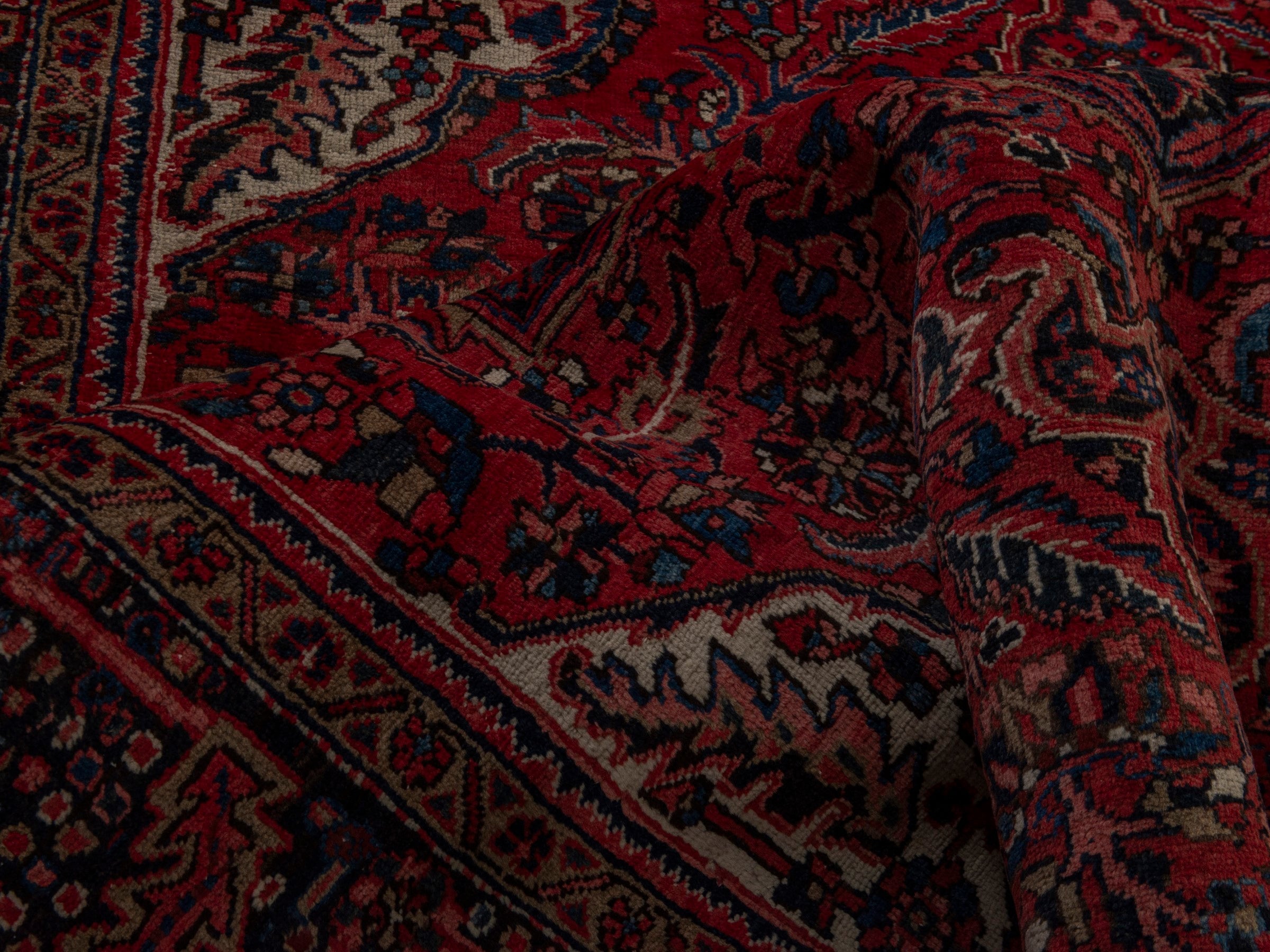 Persian Heriz oversized rug in deep red and burgundy, view 20 of 21