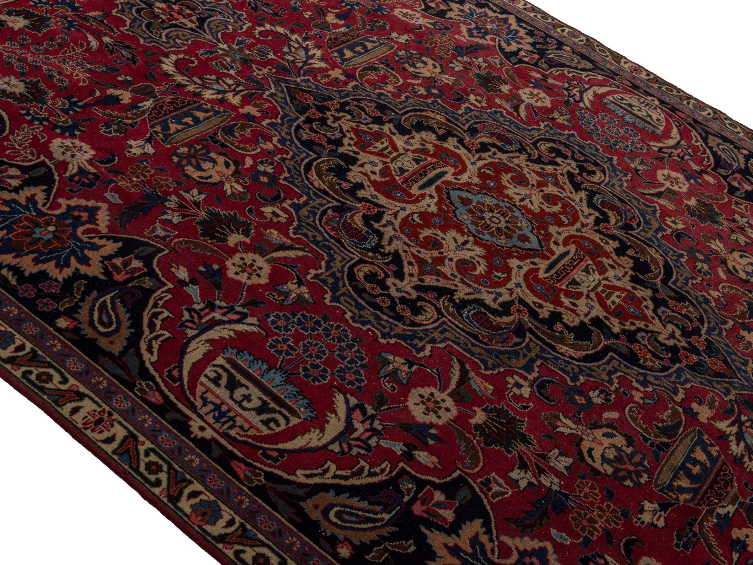 Persian Kashmar oversized rug in burgundy and deep red, view 4 of 24