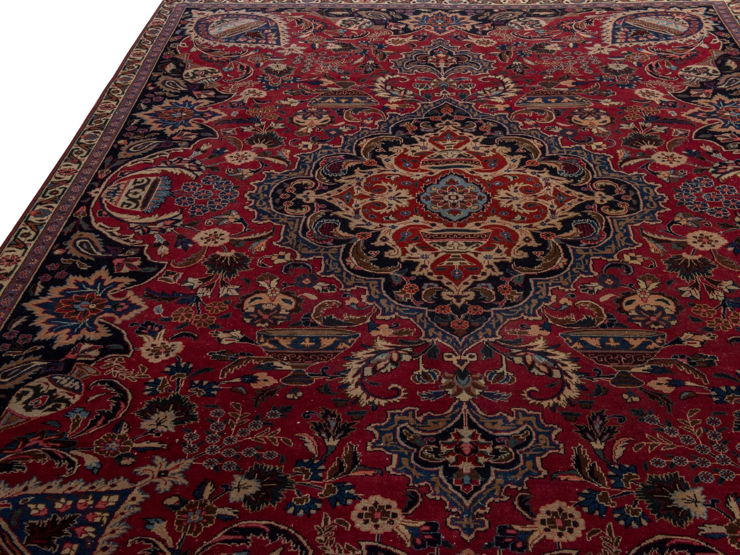 Persian Kashmar oversized rug in burgundy and deep red, view 9 of 24