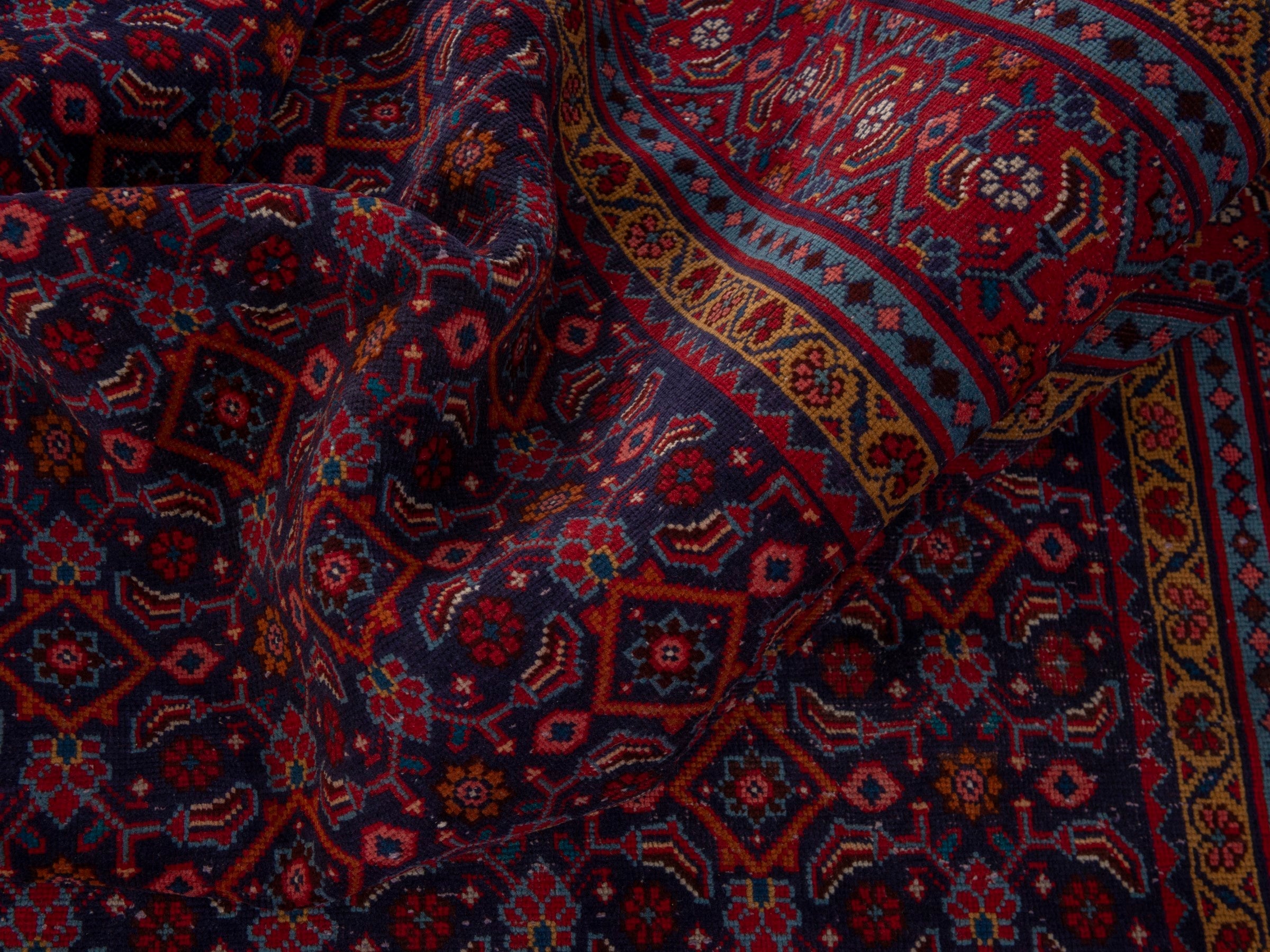 Persian Mahal area rug in navy and burgundy, view 16 of 19