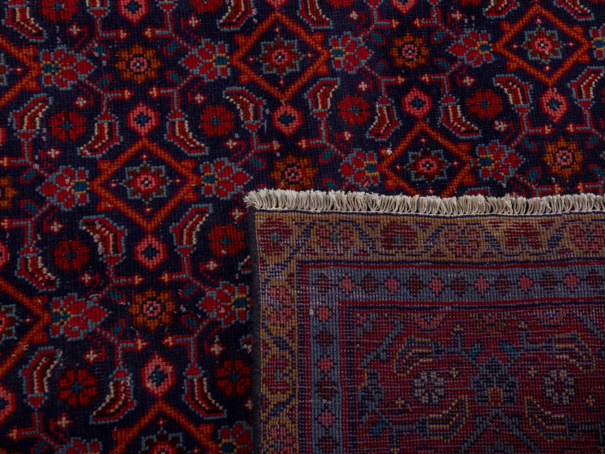 Persian Mahal area rug in navy and burgundy, view 19 of 19