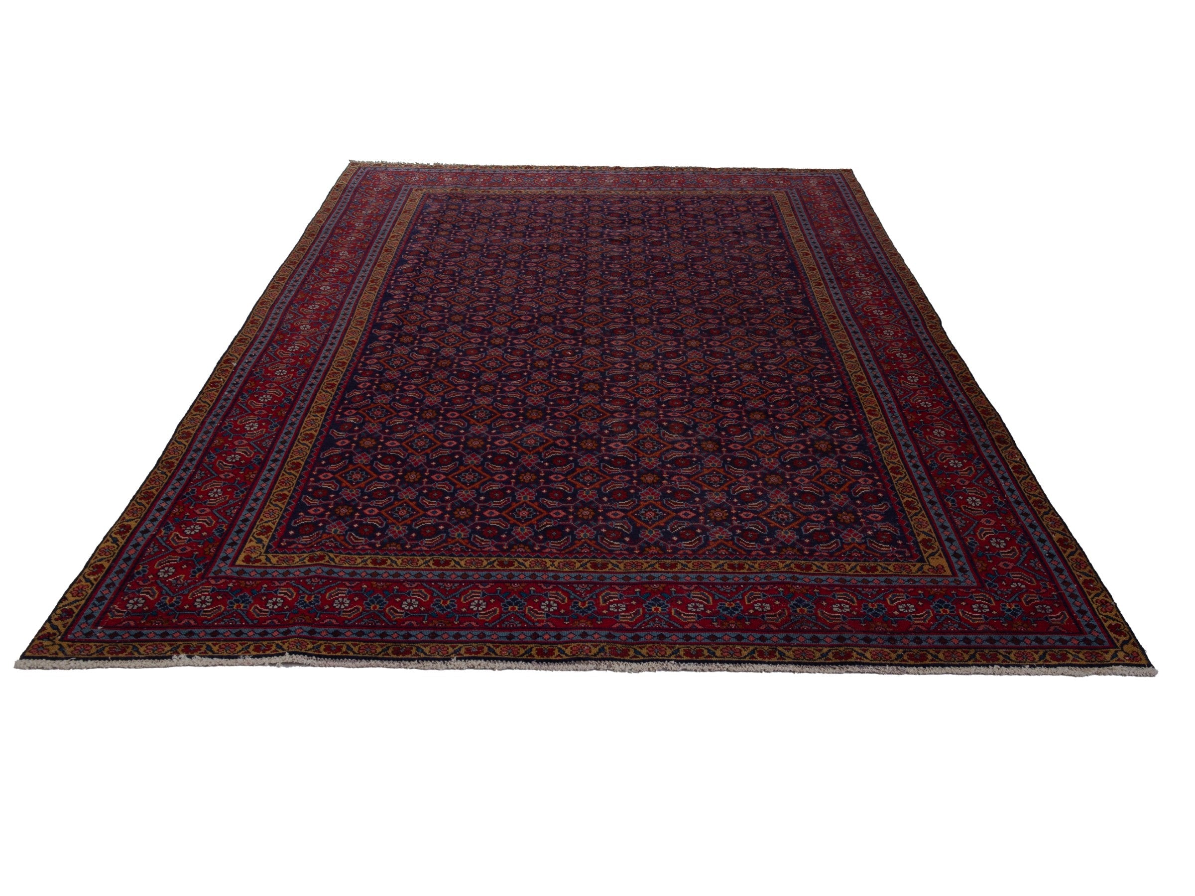 Persian Mahal area rug in navy and burgundy, view 3 of 19