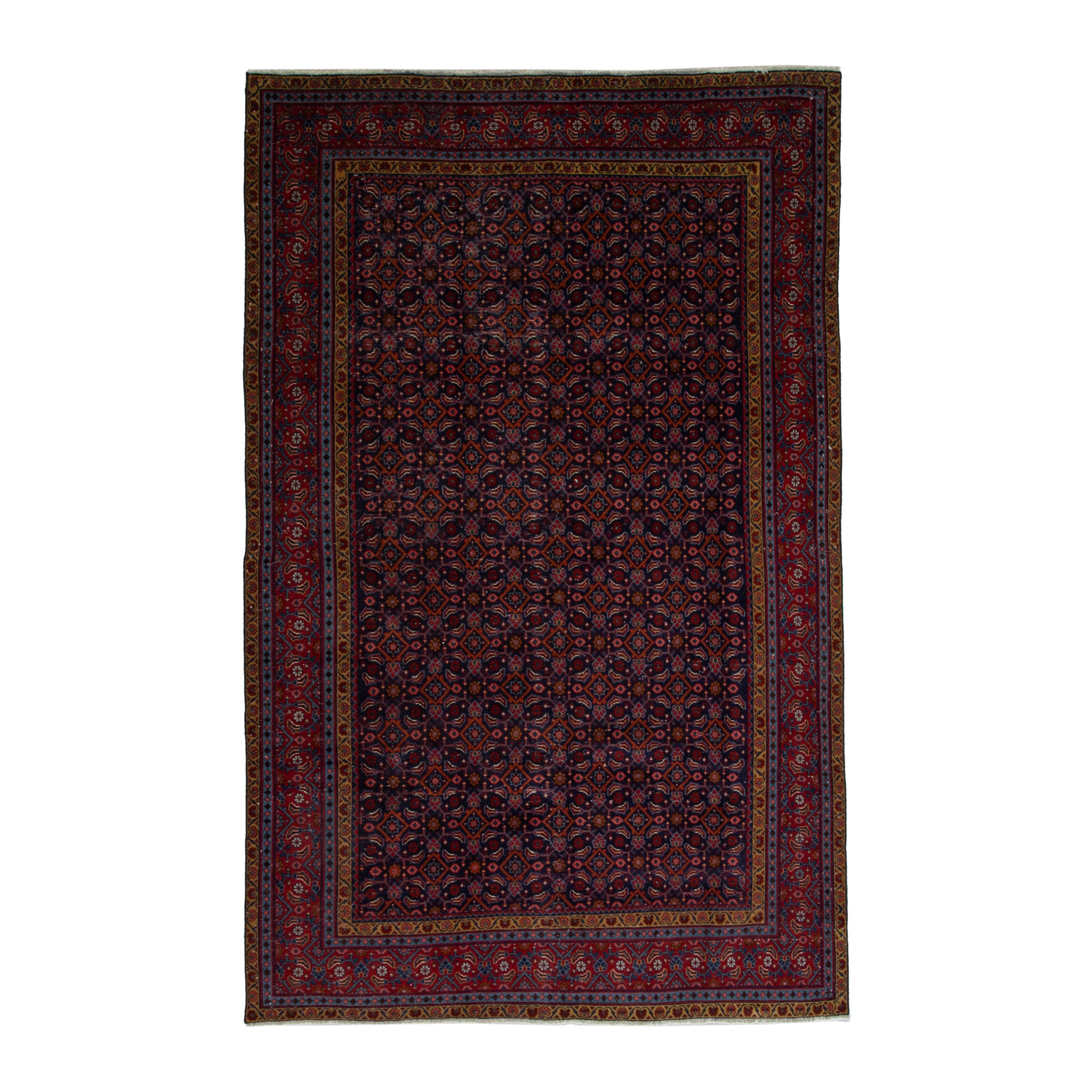Persian Mahal area rug in navy and burgundy, 6'6" x 10'4"
