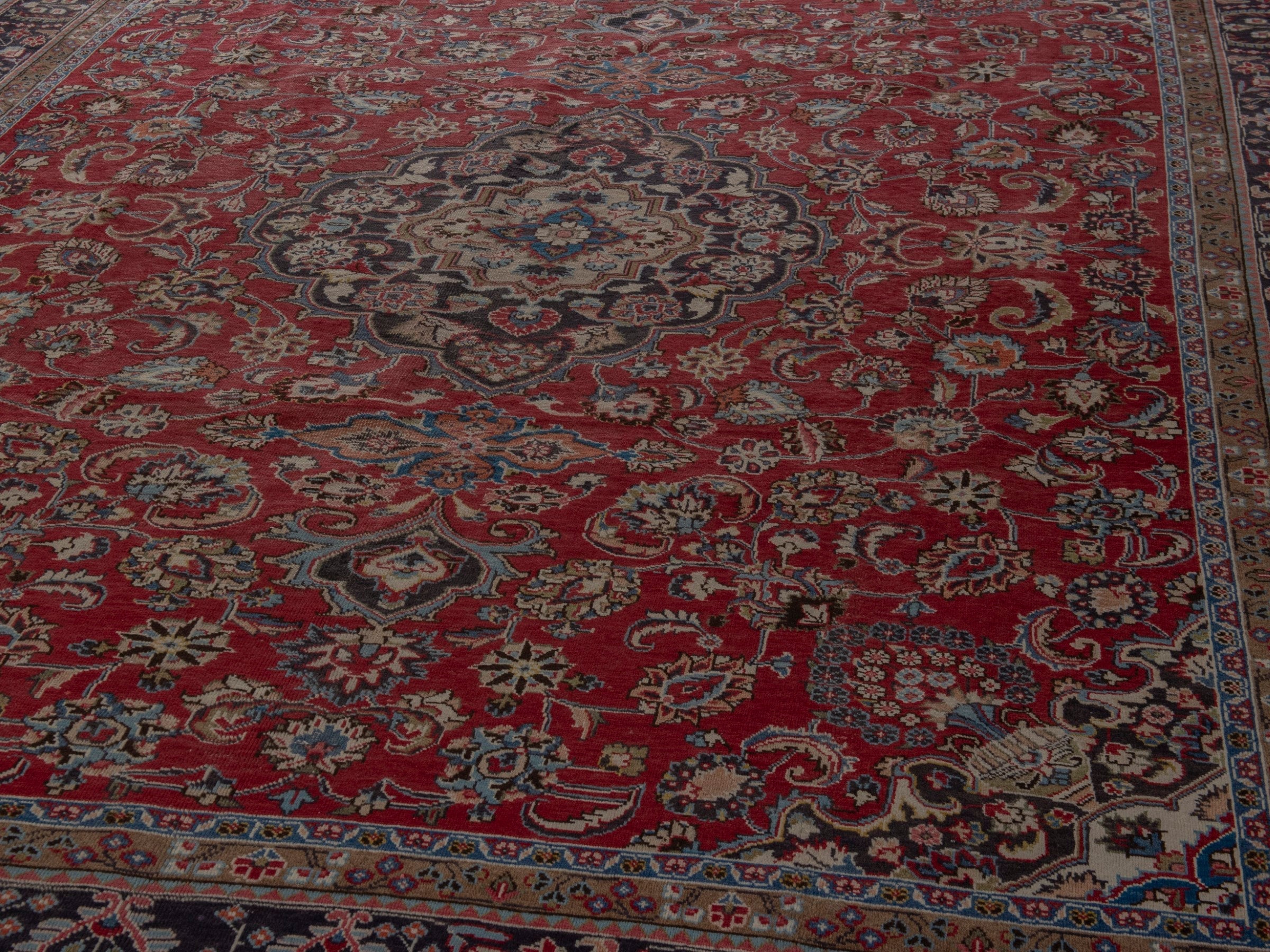 Persian Sabzevar oversized rug in deep red and charcoal, view 10 of 25