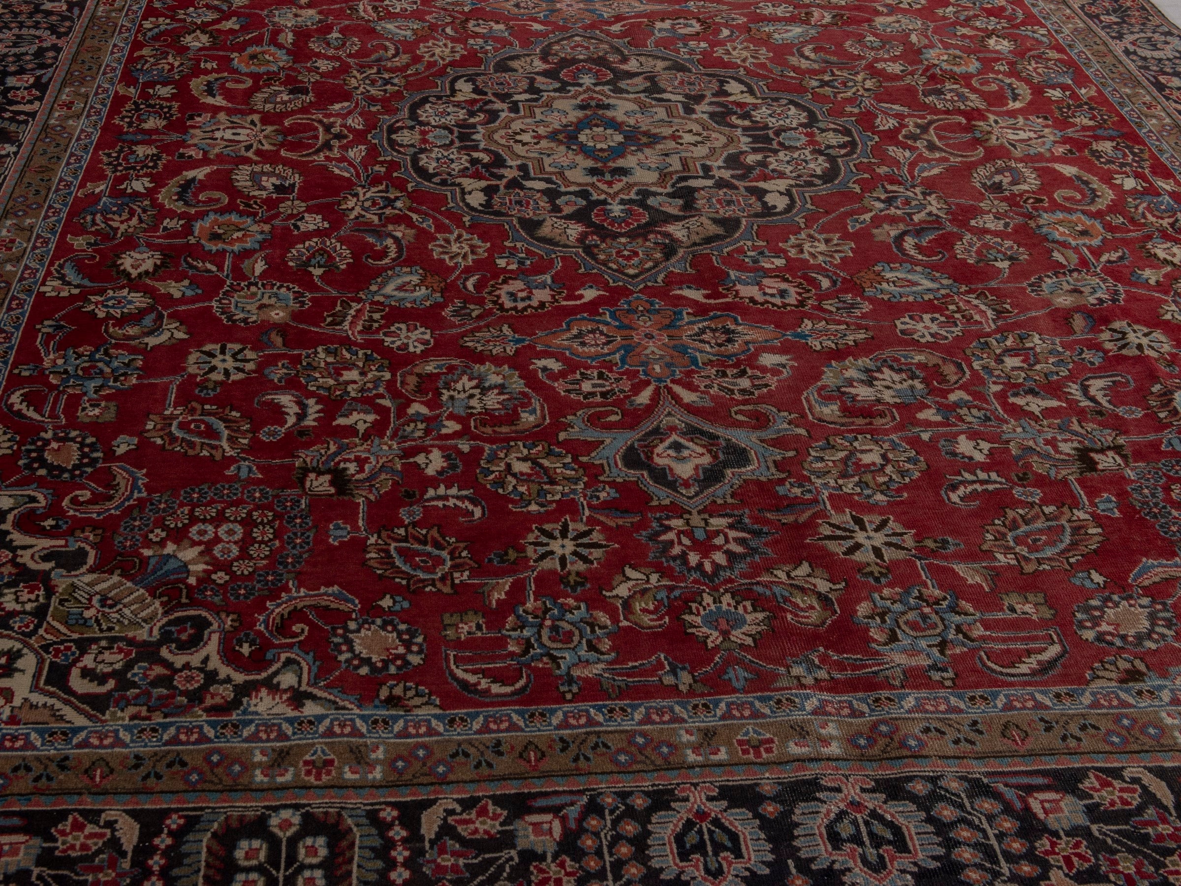 Persian Sabzevar oversized rug in deep red and charcoal, view 11 of 25