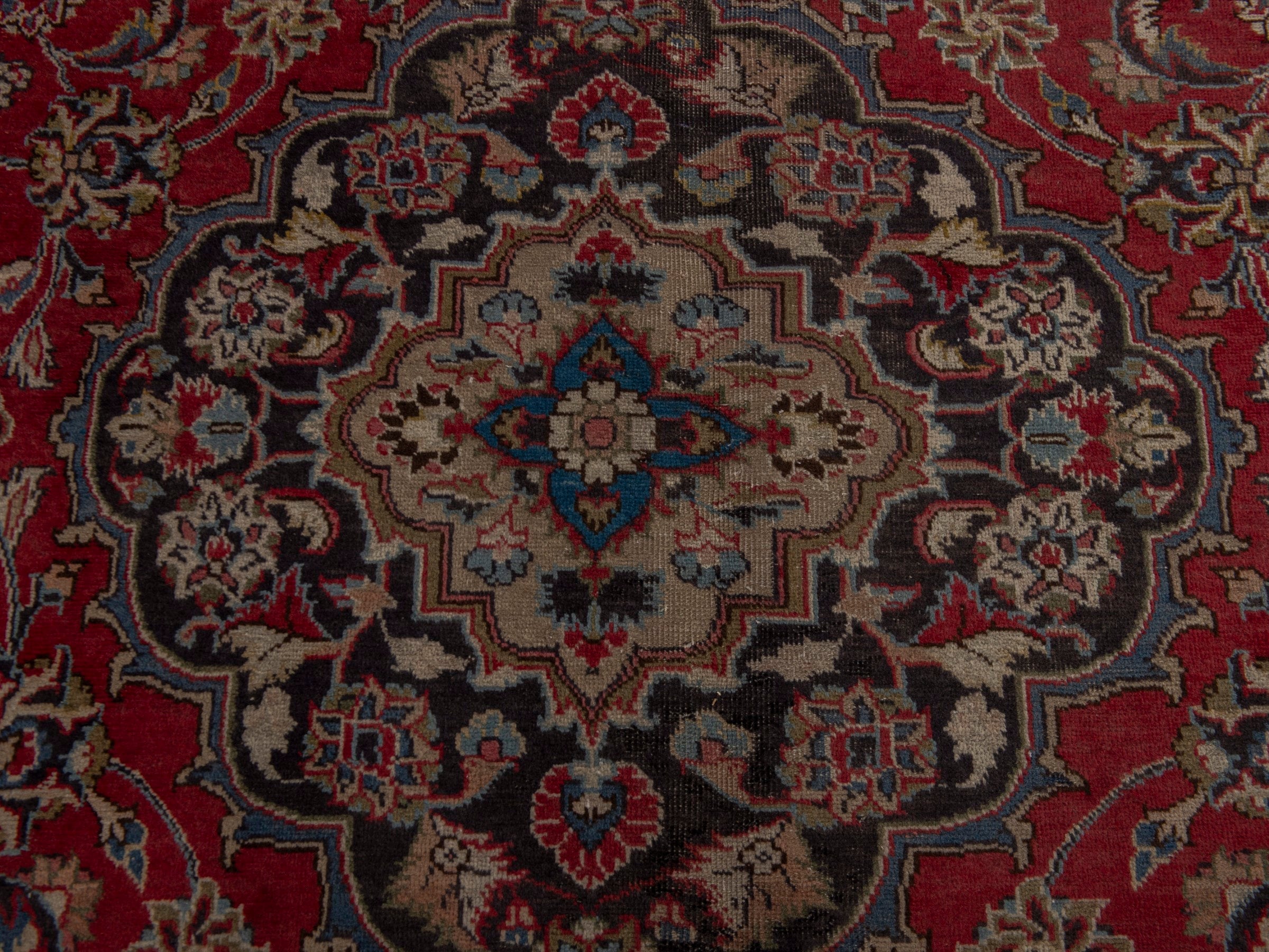 Persian Sabzevar oversized rug in deep red and charcoal, view 13 of 25