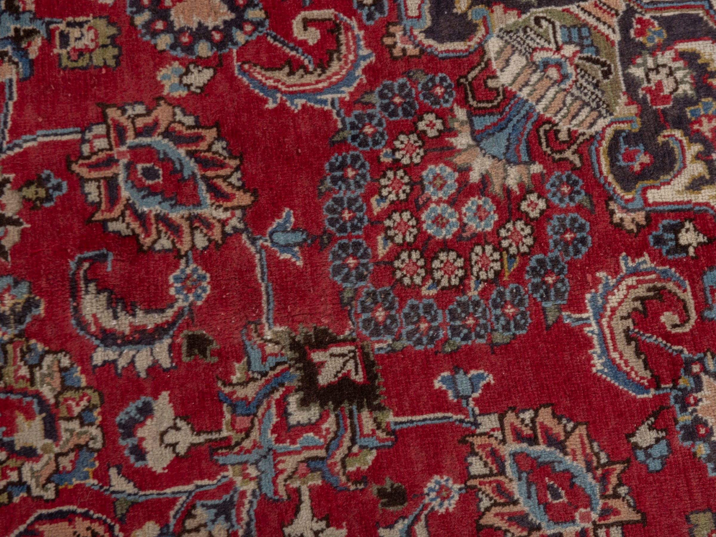 Persian Sabzevar oversized rug in deep red and charcoal, view 17 of 25