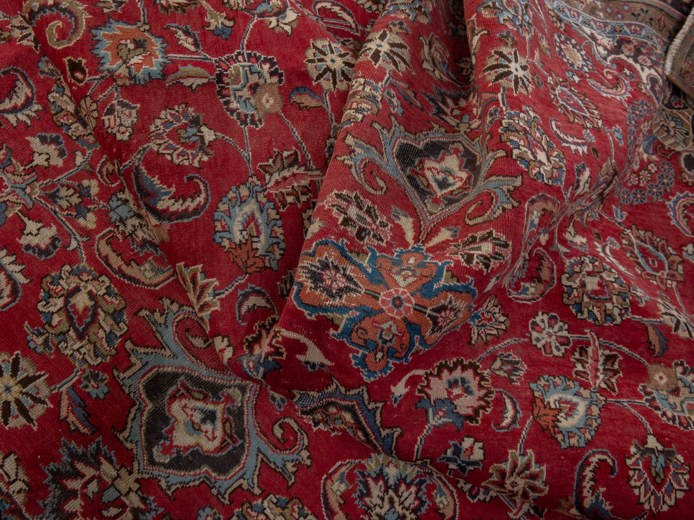 Persian Sabzevar oversized rug in deep red and charcoal, view 19 of 25