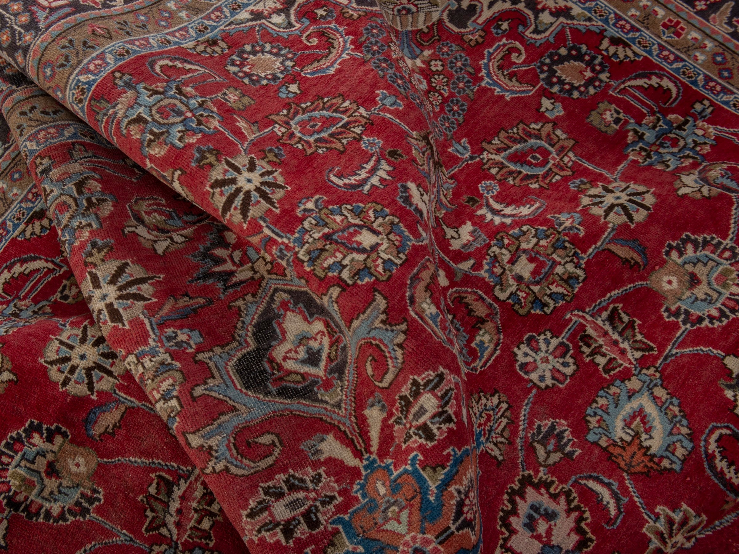 Persian Sabzevar oversized rug in deep red and charcoal, view 20 of 25