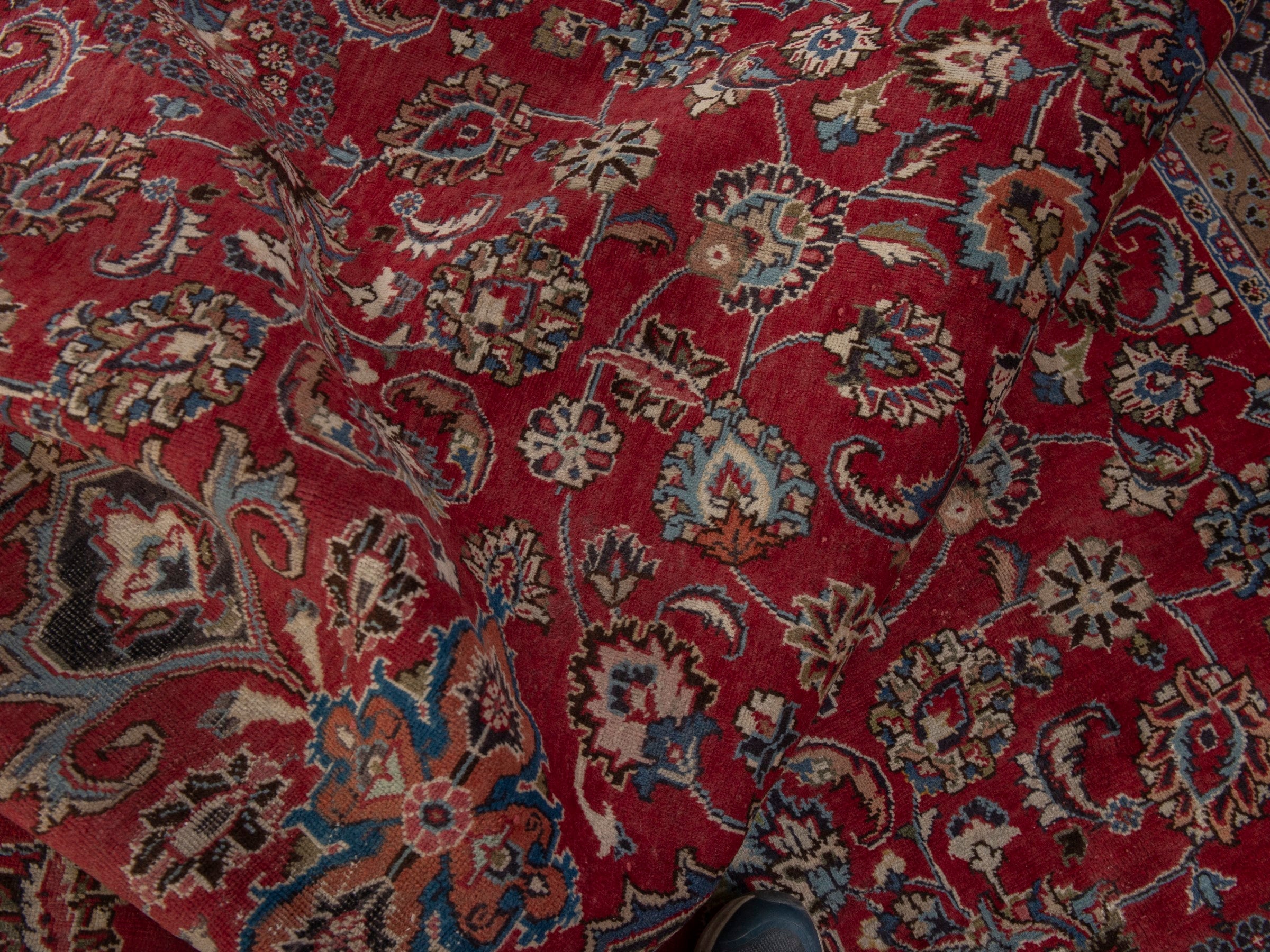 Persian Sabzevar oversized rug in deep red and charcoal, view 21 of 25