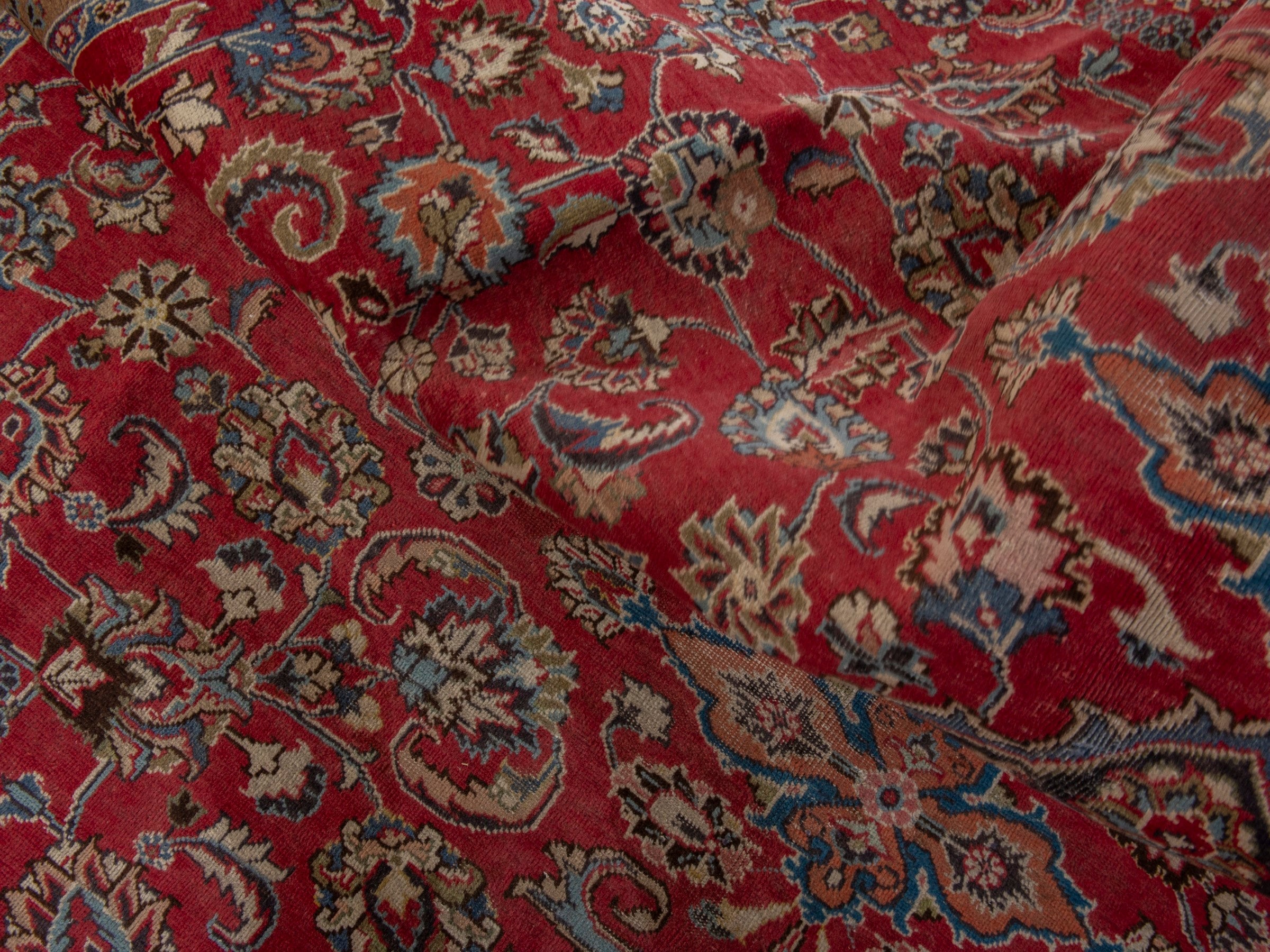 Persian Sabzevar oversized rug in deep red and charcoal, view 22 of 25