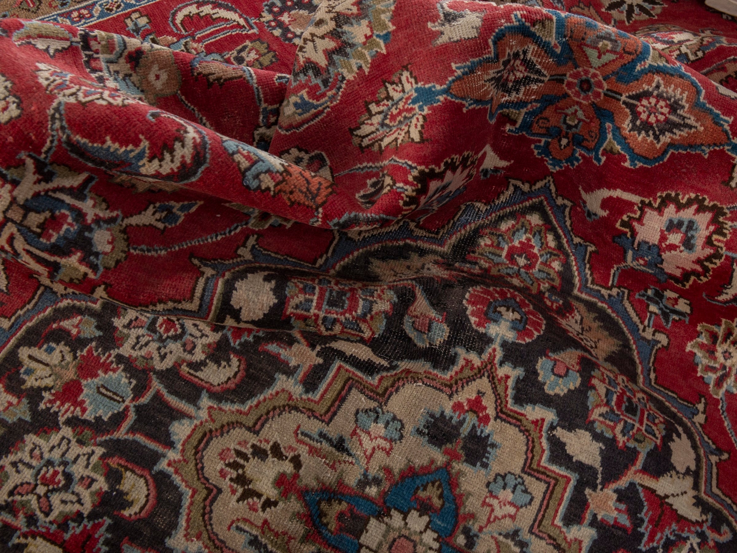 Persian Sabzevar oversized rug in deep red and charcoal, view 23 of 25