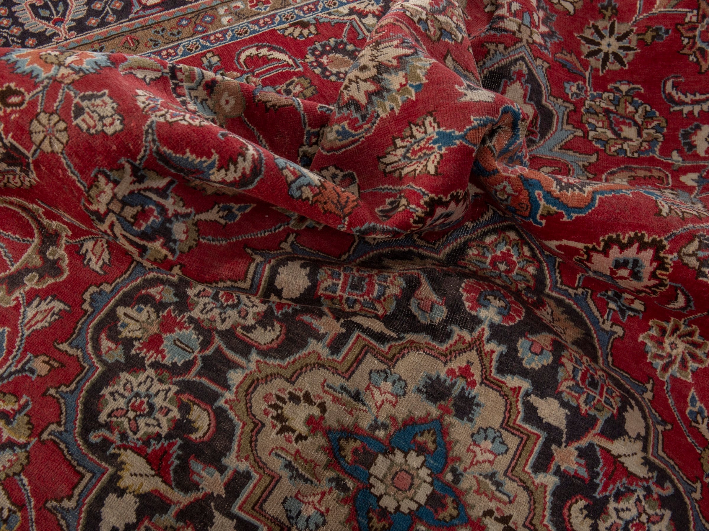 Persian Sabzevar oversized rug in deep red and charcoal, view 24 of 25
