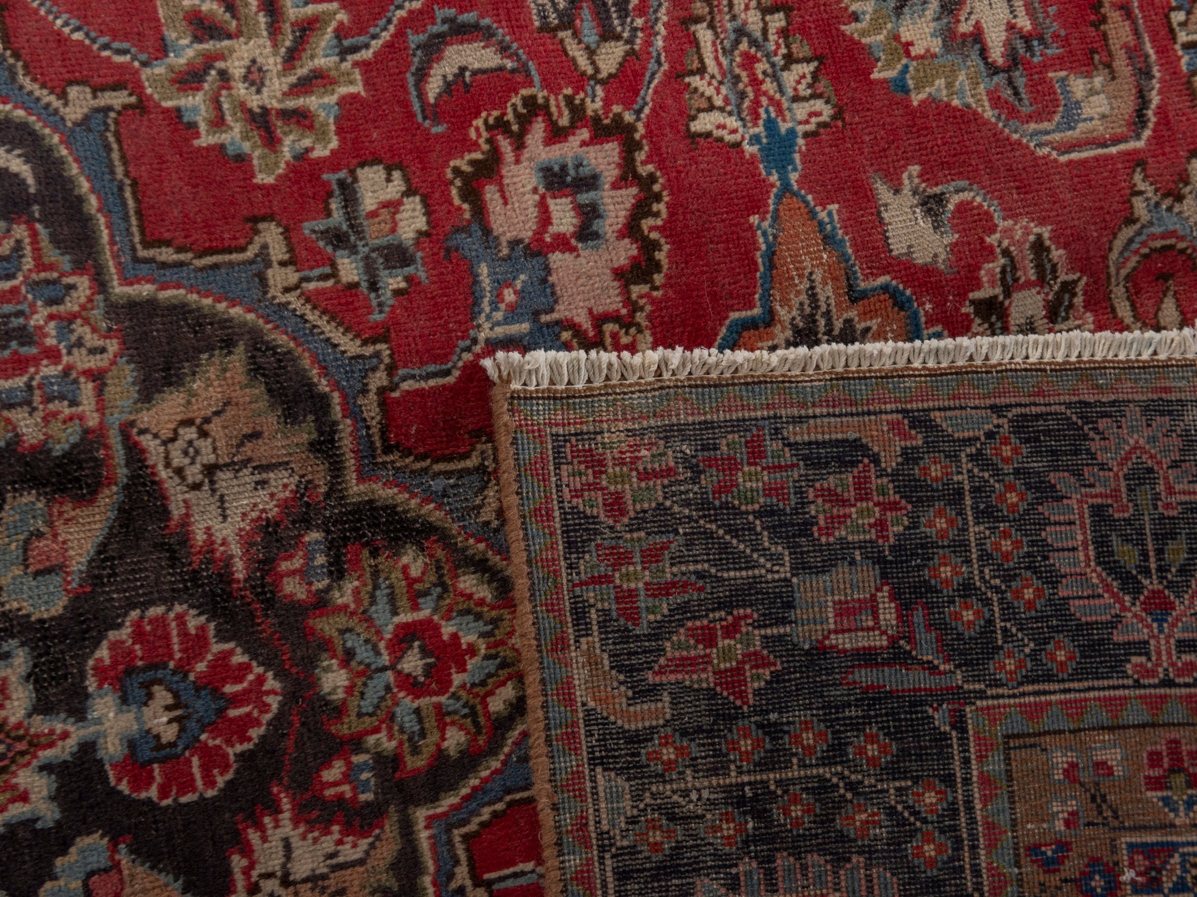 Persian Sabzevar oversized rug in deep red and charcoal, view 25 of 25