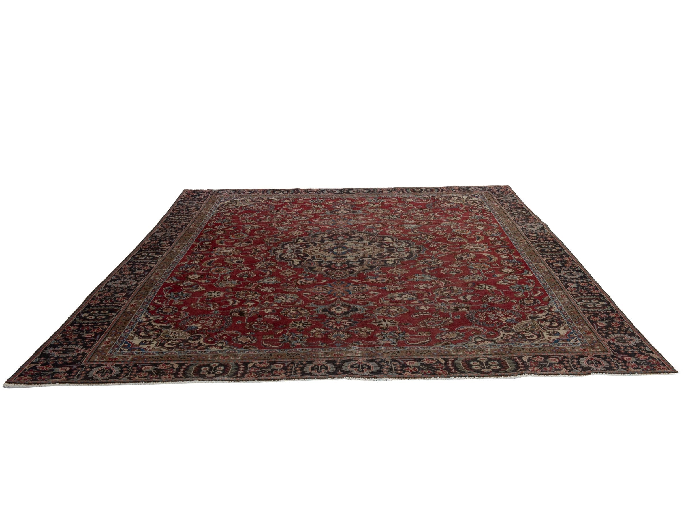 Persian Sabzevar oversized rug in deep red and charcoal, view 2 of 25