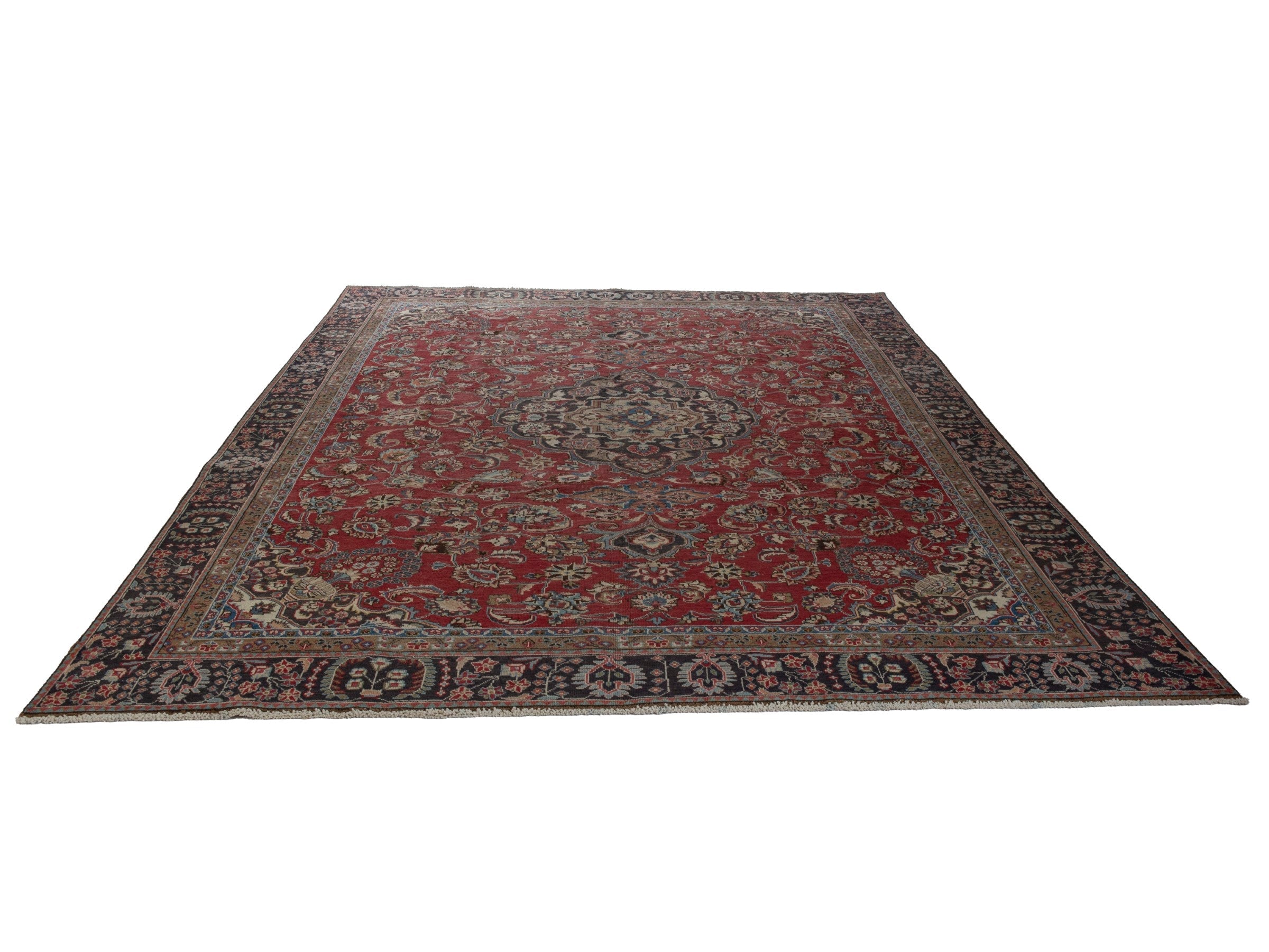 Persian Sabzevar oversized rug in deep red and charcoal, view 3 of 25