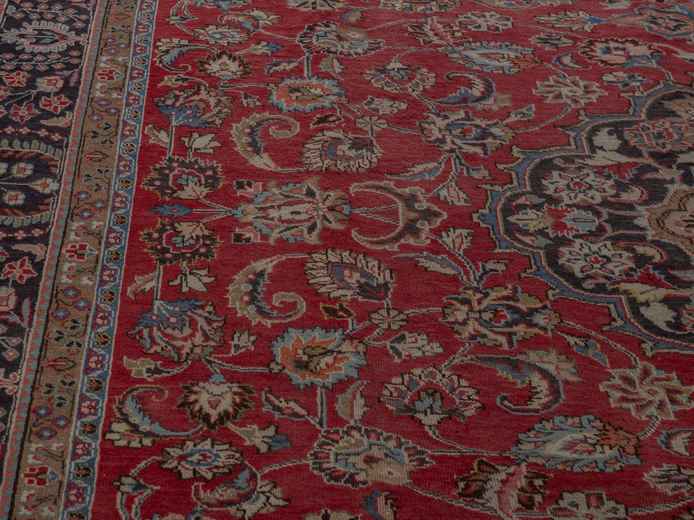 Persian Sabzevar oversized rug in deep red and charcoal, view 7 of 25