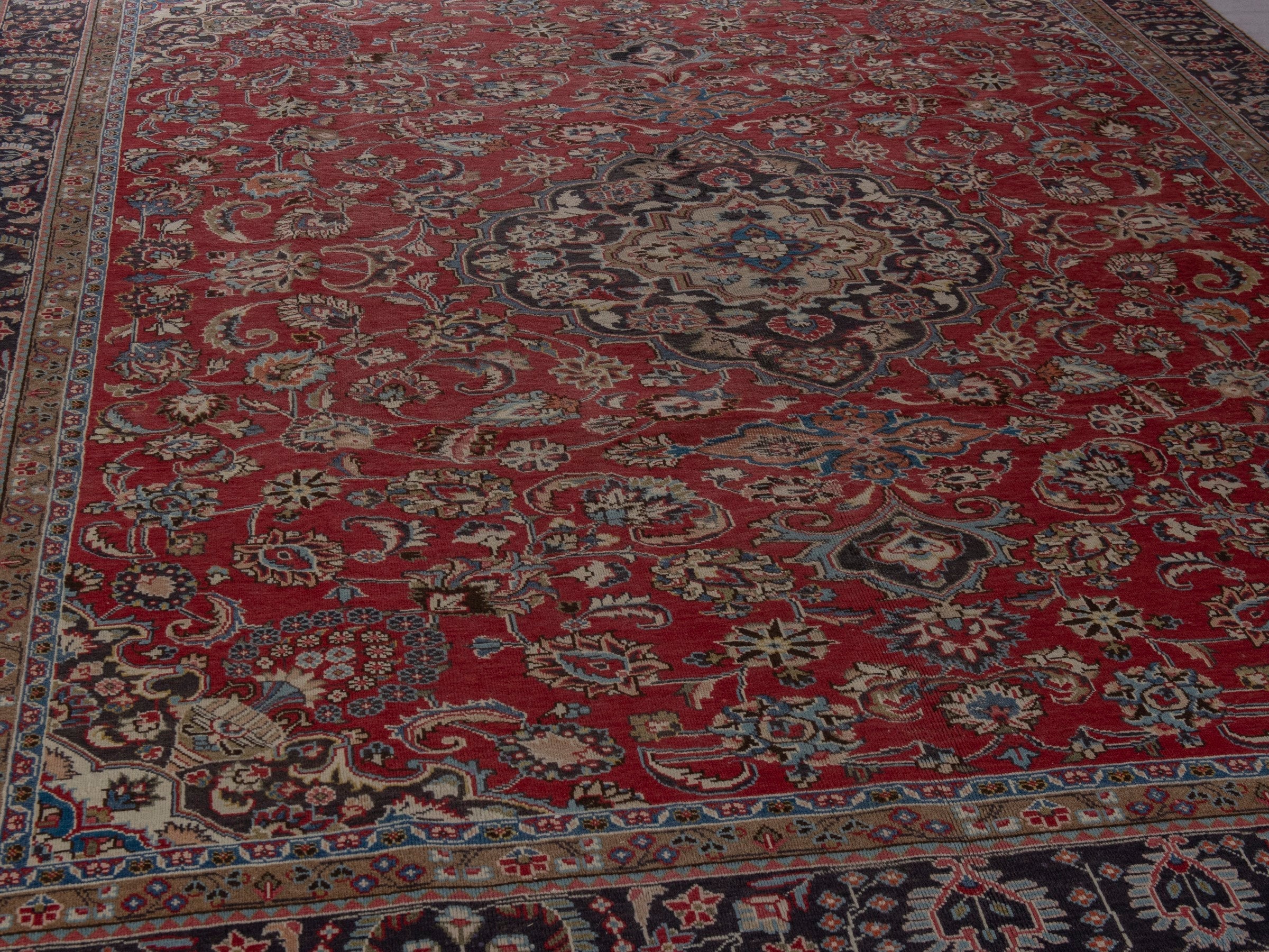 Persian Sabzevar oversized rug in deep red and charcoal, view 9 of 25