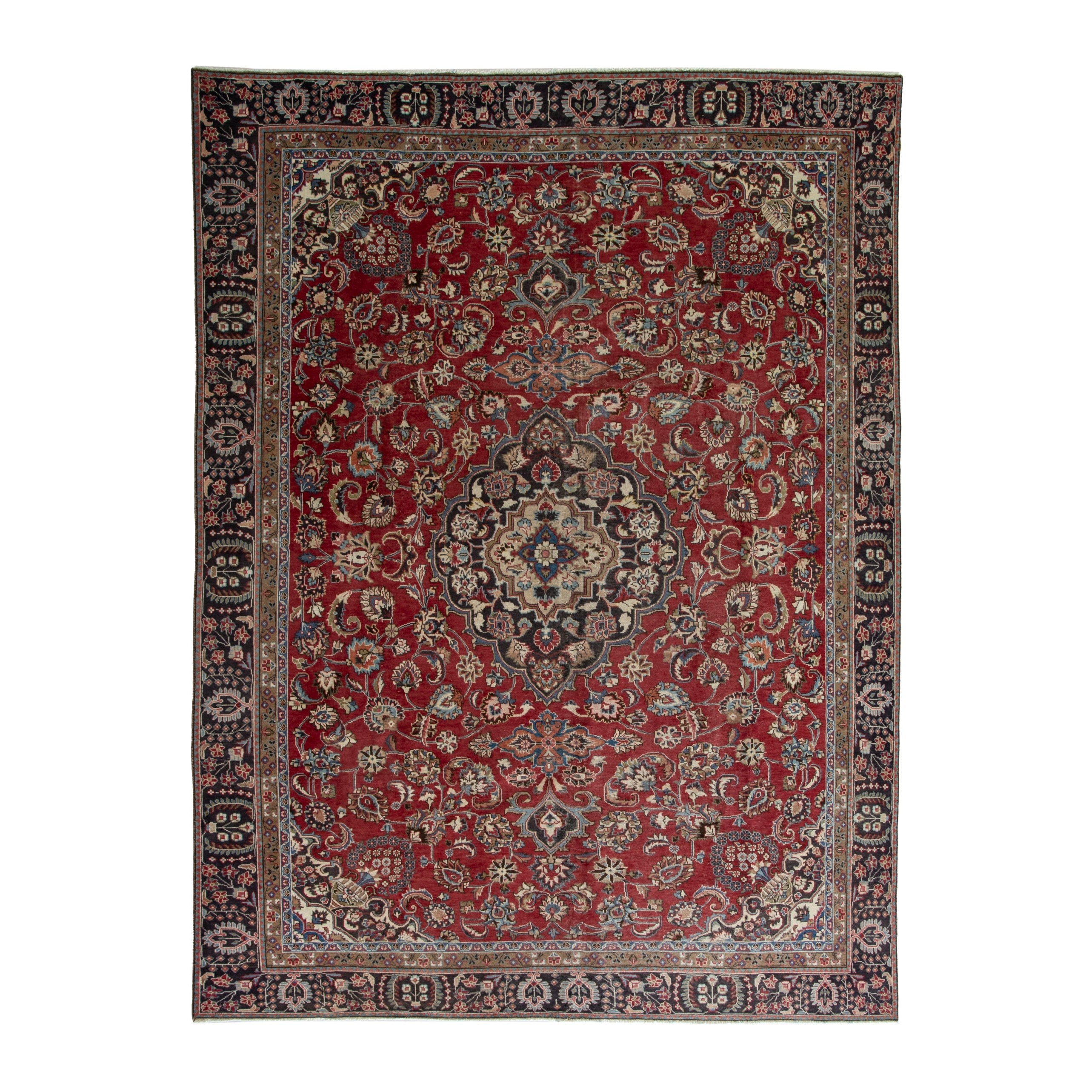 Persian Sabzevar oversized rug in deep red and charcoal, 9'1" x 12'