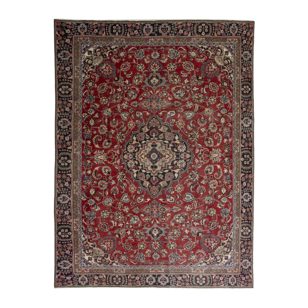 Persian Sabzevar oversized rug in deep red and charcoal, 9'1" x 12'