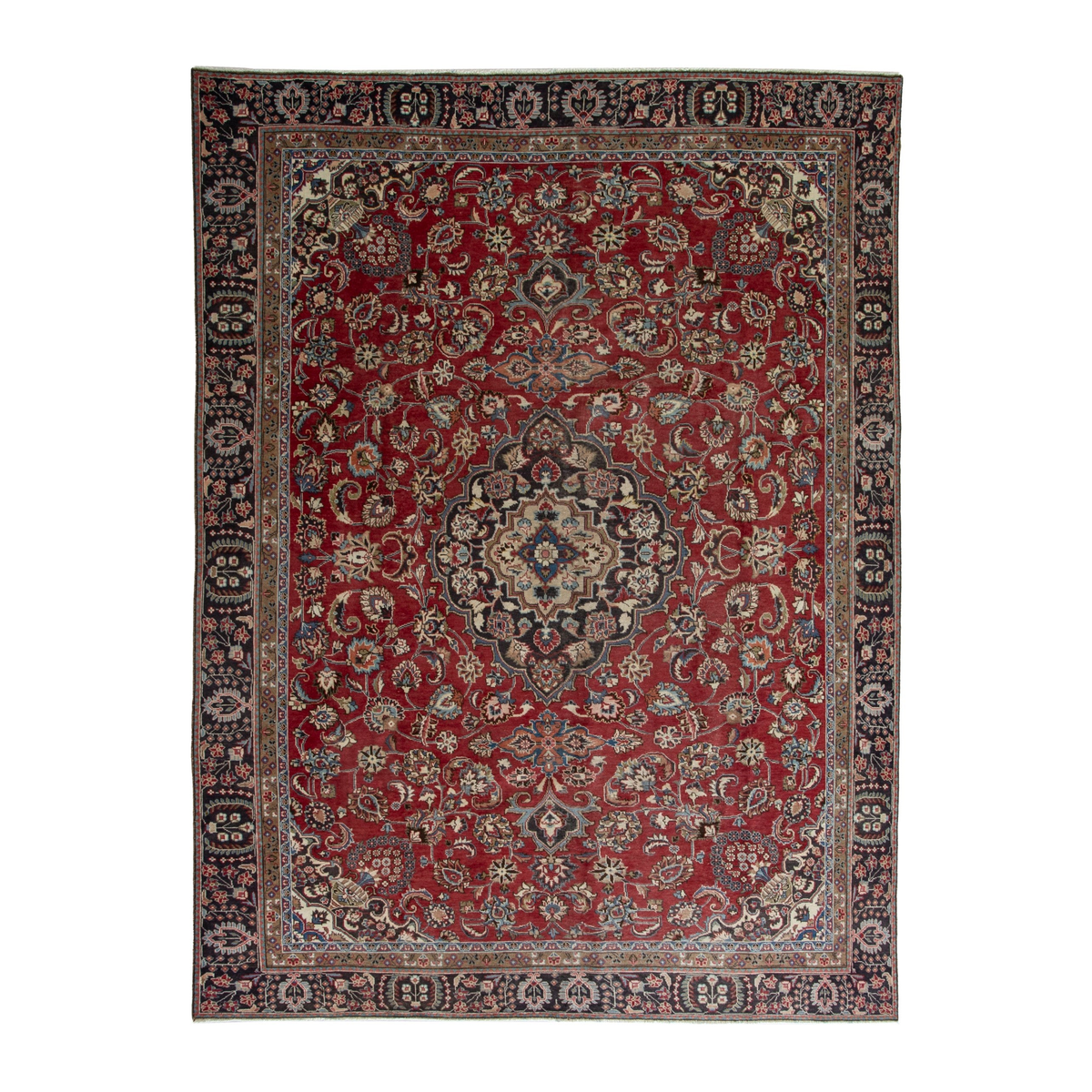 Persian Sabzevar oversized rug in deep red and charcoal, 9'1" x 12'