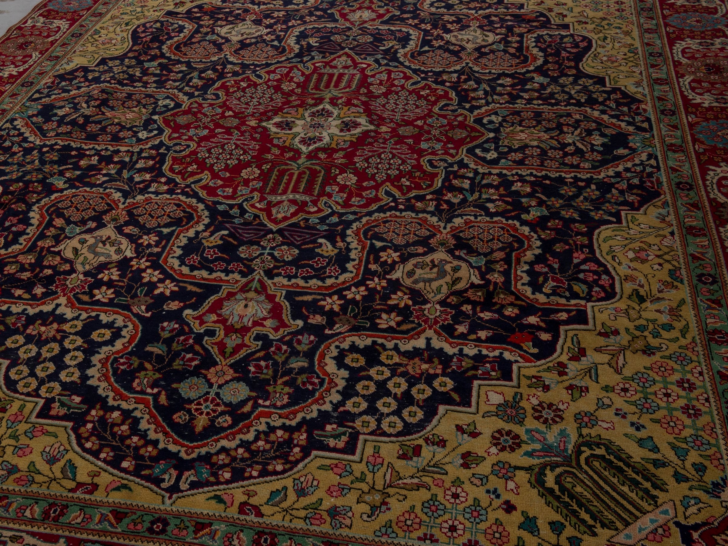 Persian Tabriz oversized rug in navy and deep red, view 10 of 24