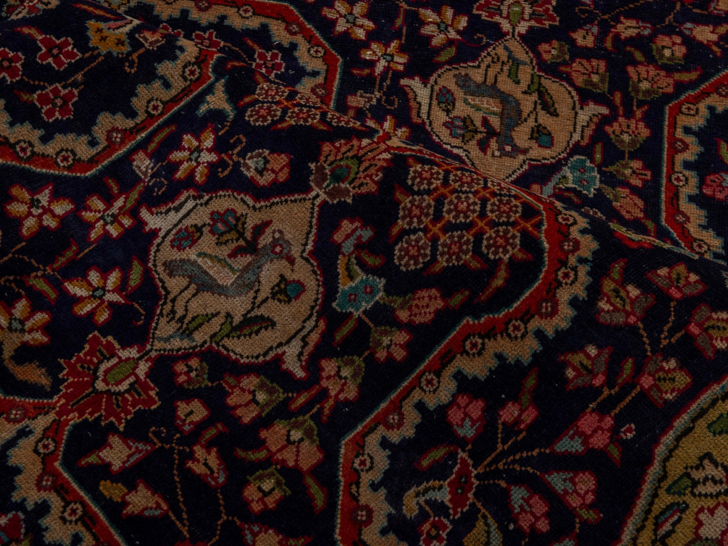 Persian Tabriz oversized rug in navy and deep red, view 20 of 24