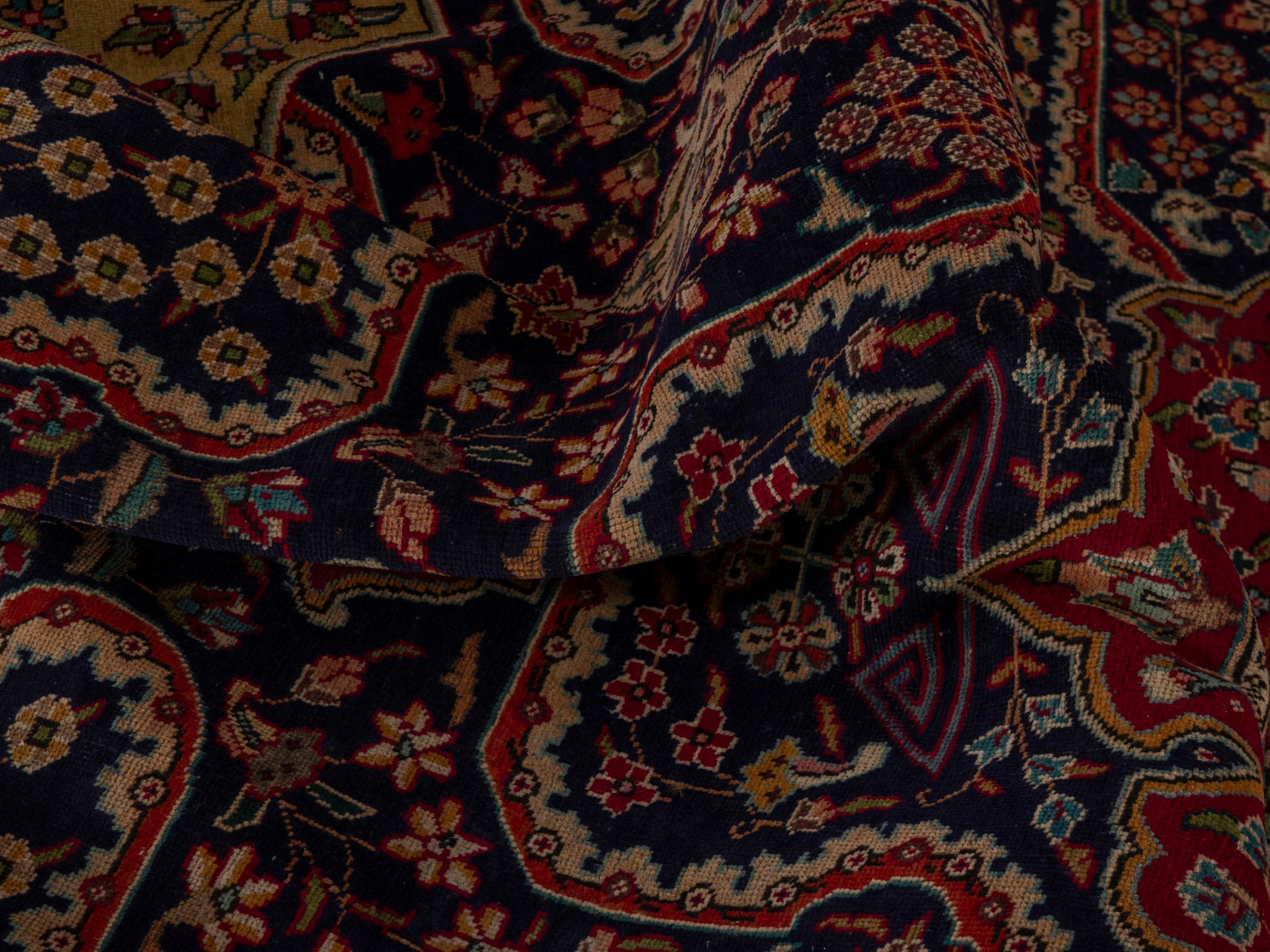 Persian Tabriz oversized rug in navy and deep red, view 22 of 24