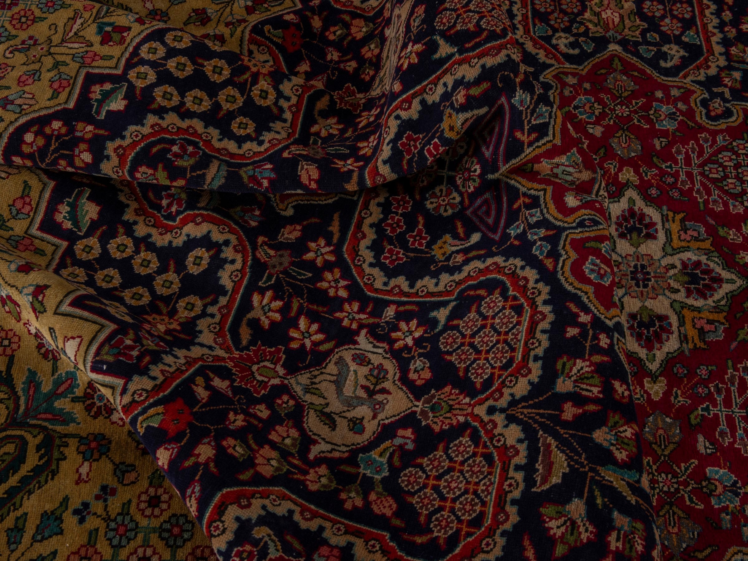 Persian Tabriz oversized rug in navy and deep red, view 23 of 24