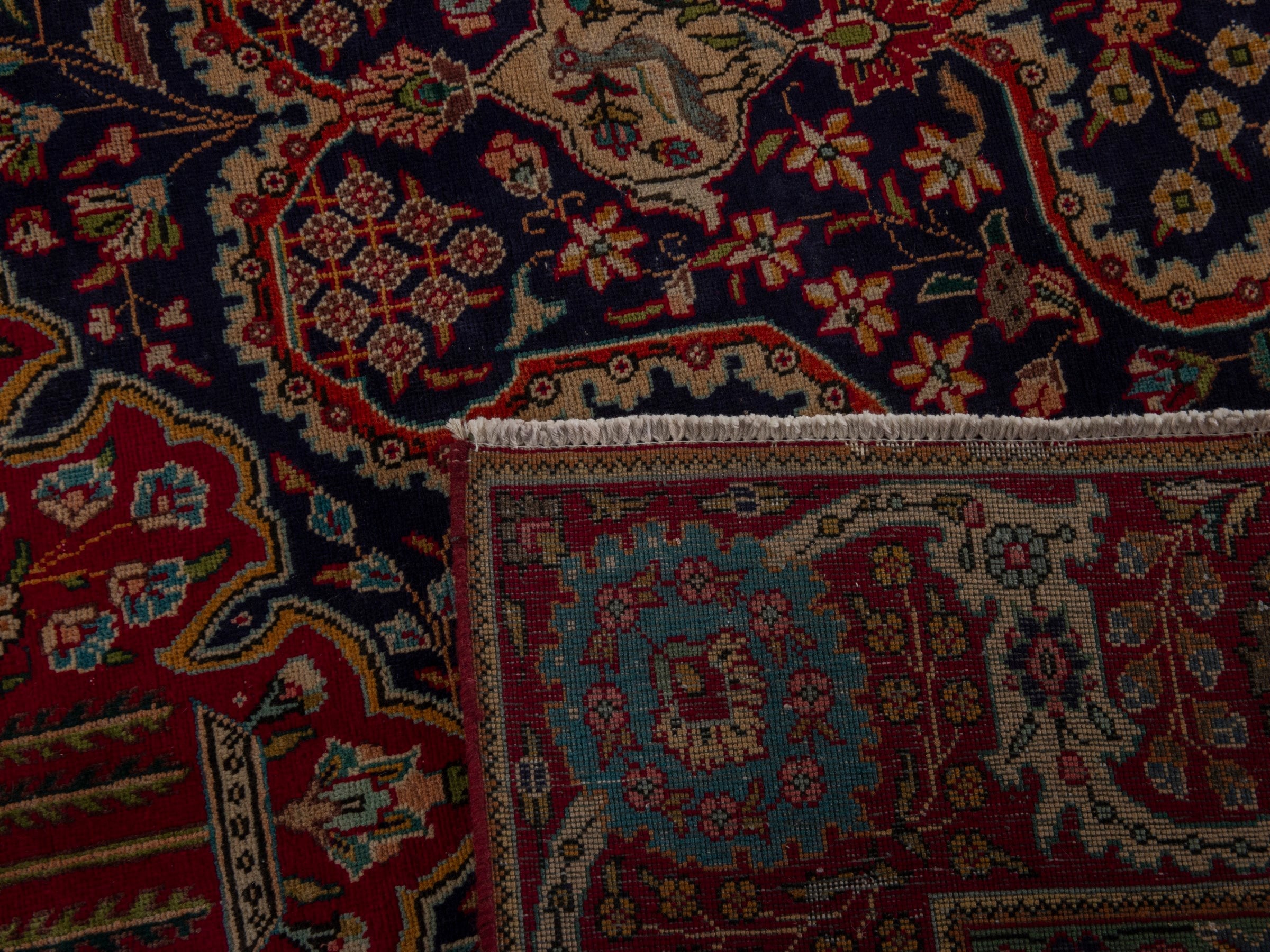 Persian Tabriz oversized rug in navy and deep red, view 24 of 24